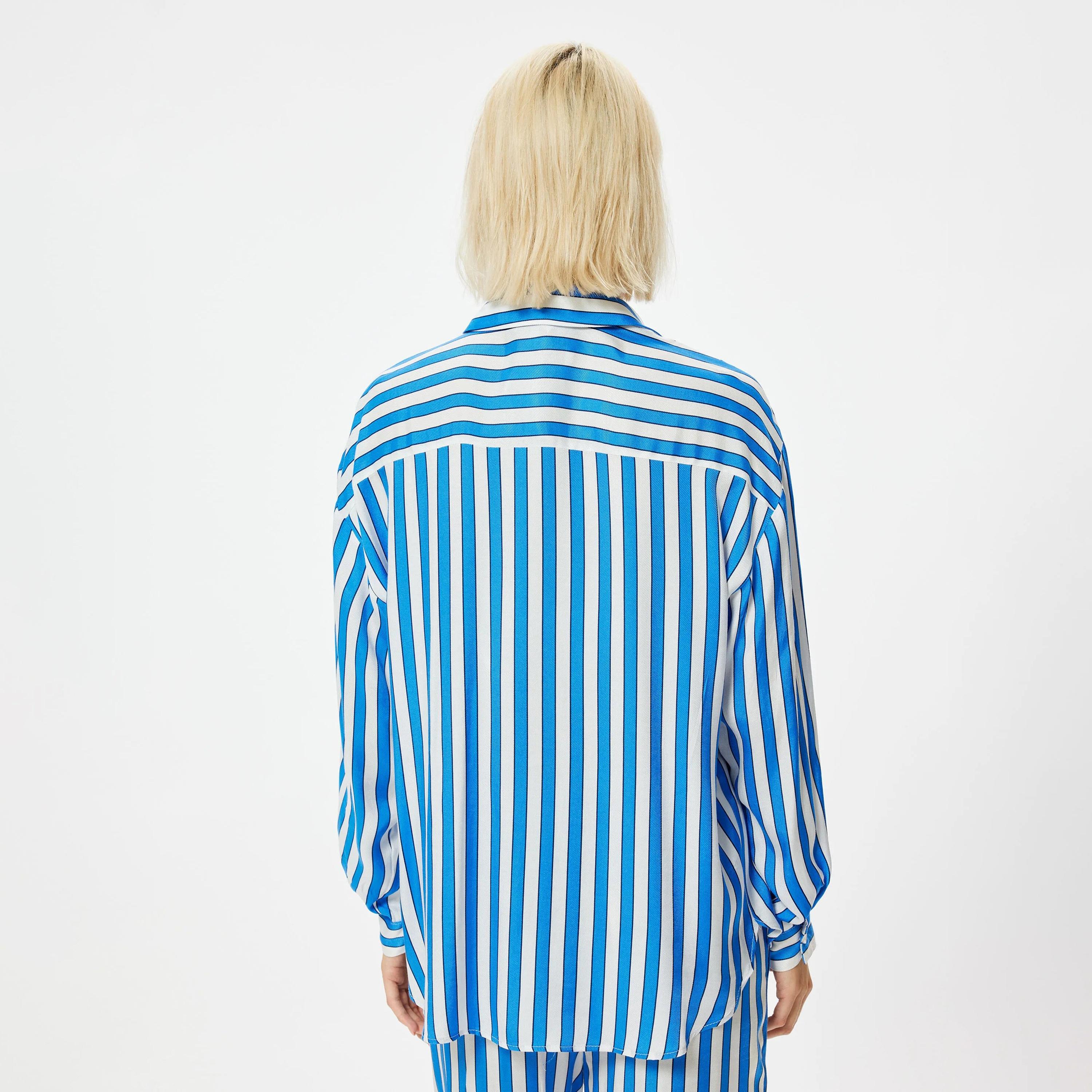 KOTON Blue Striped Viscose Collared Women's Shirt-women-clothing-shirtsandblouses-shirts-image-3