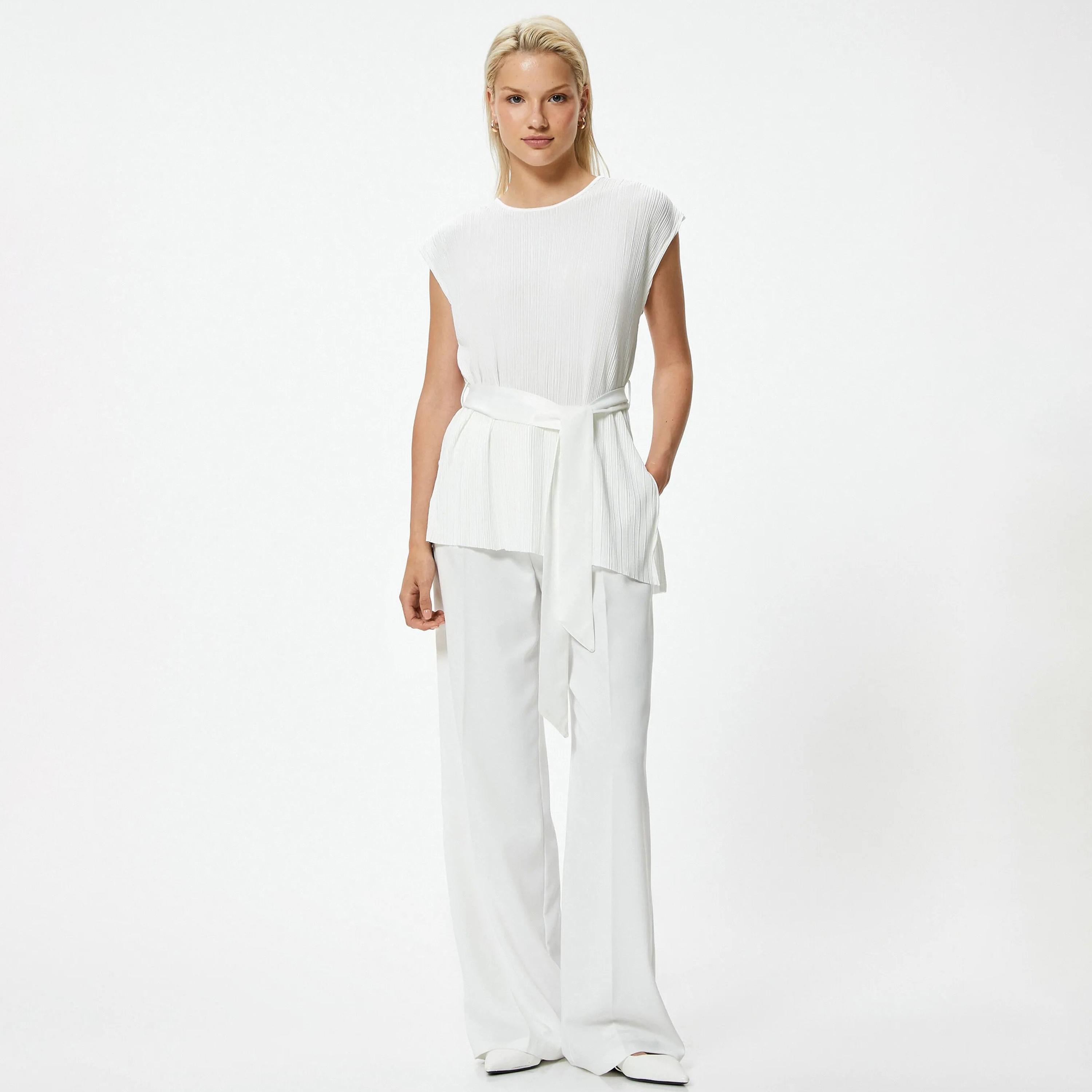 KOTON White Textured Cap Sleeves Women's Top-women-clothing-shirtsandblouses-blouses-image-2