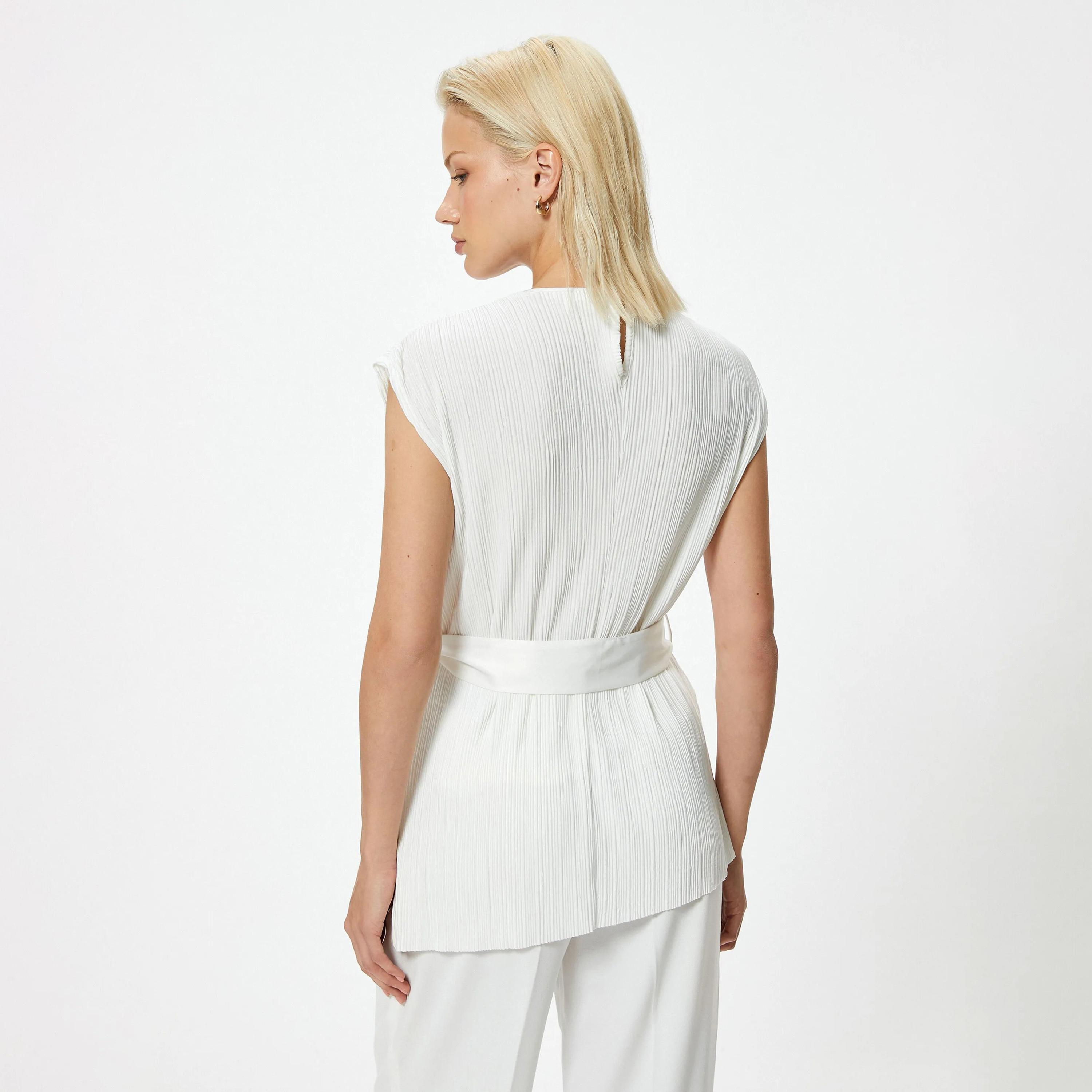 KOTON White Textured Cap Sleeves Women's Top-women-clothing-shirtsandblouses-blouses-image-3