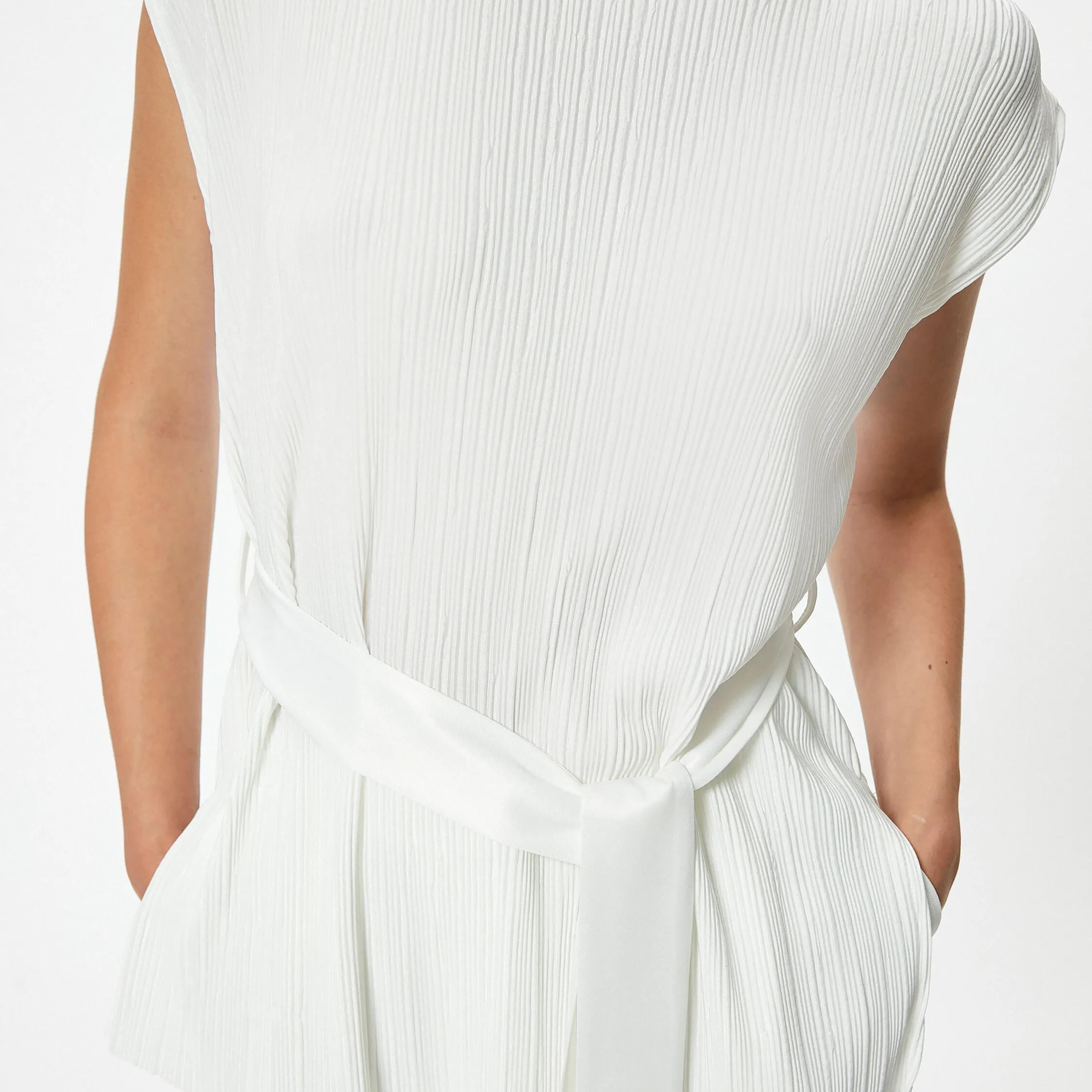 KOTON White Textured Cap Sleeves Women's Top-women-clothing-shirtsandblouses-blouses-image-4