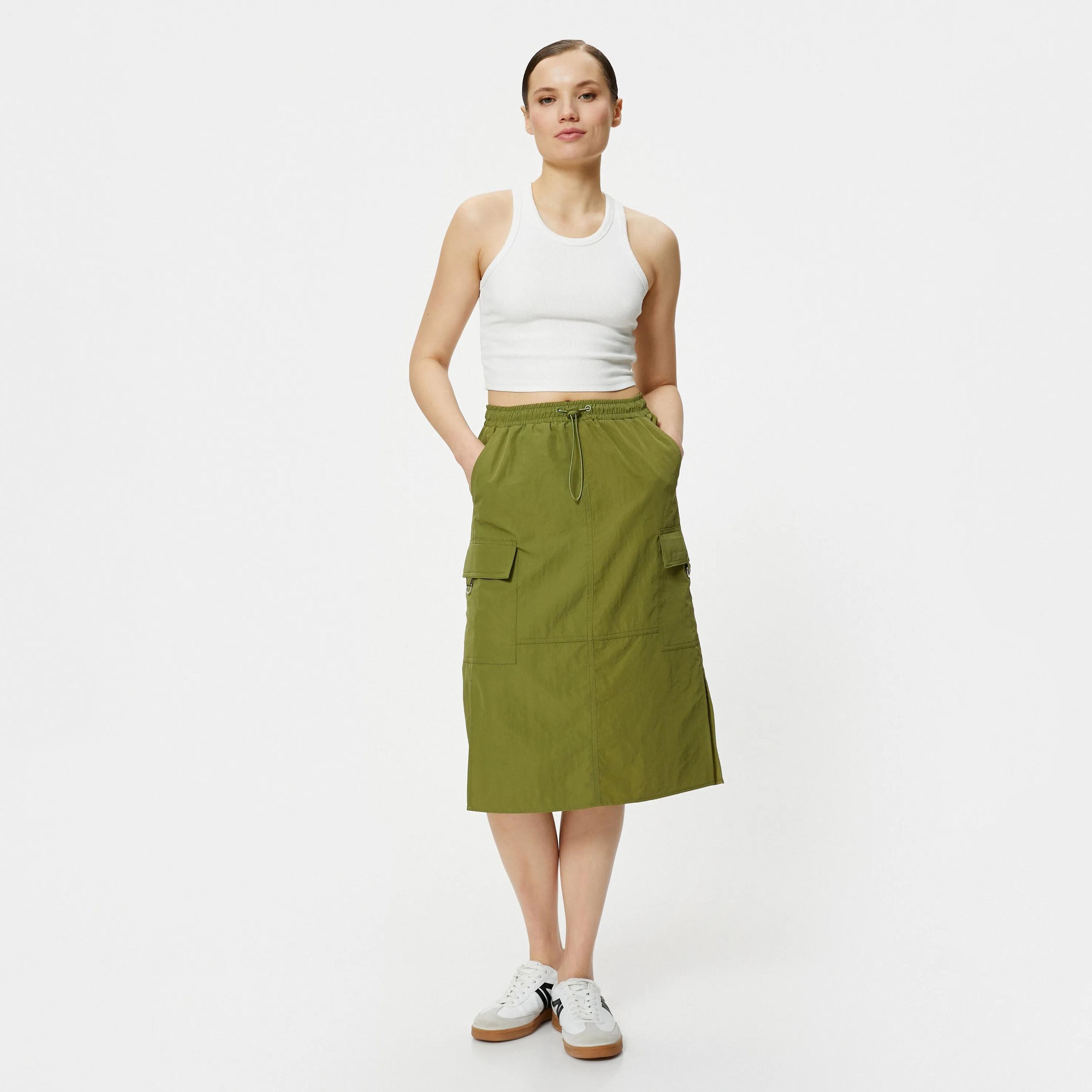 KOTON Green Elasticated Waist Women's Skirt-women-clothing-bottoms-skirts-image-2