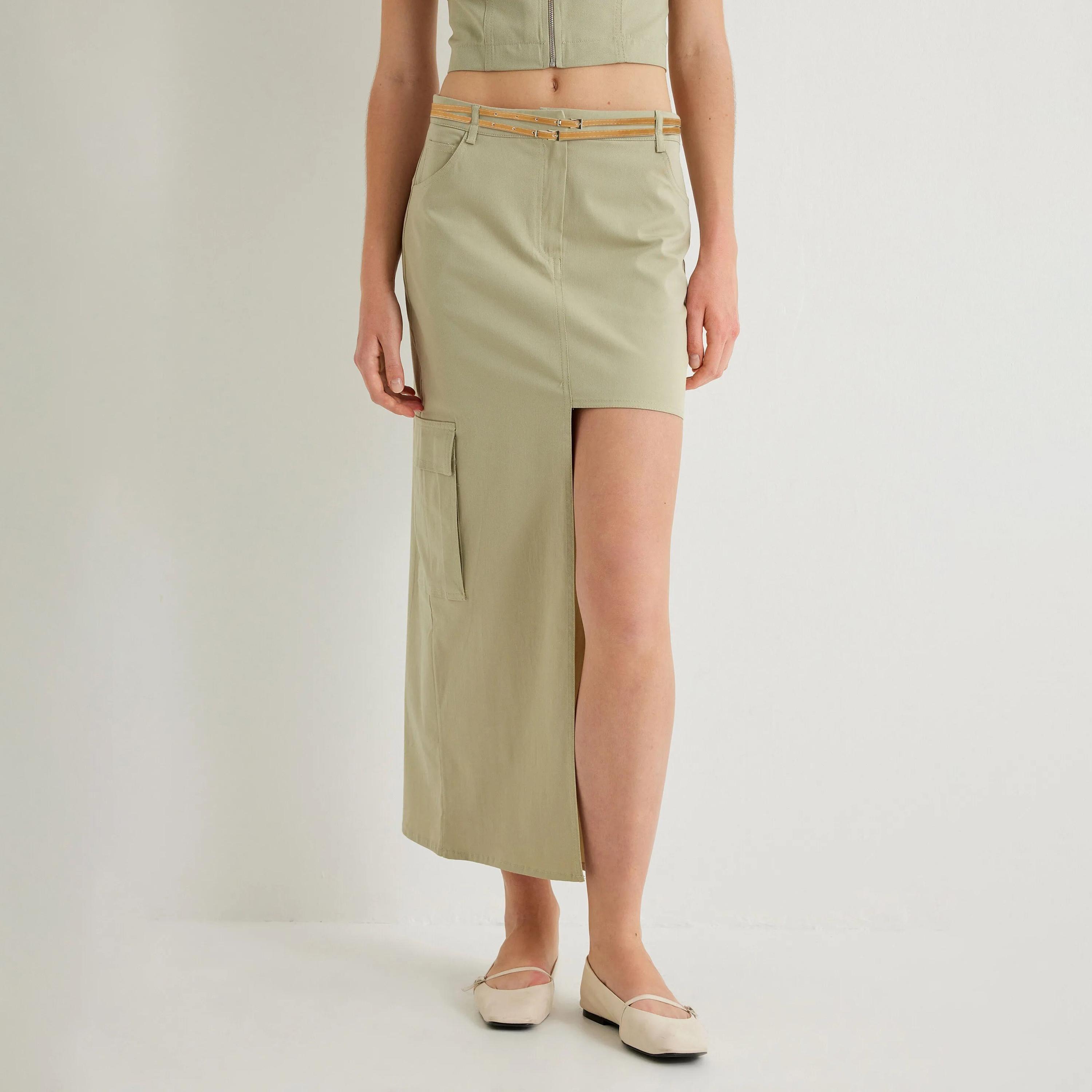 KOTON Green Zip Fly Women's Skirt-women-clothing-bottoms-skirts-image-1