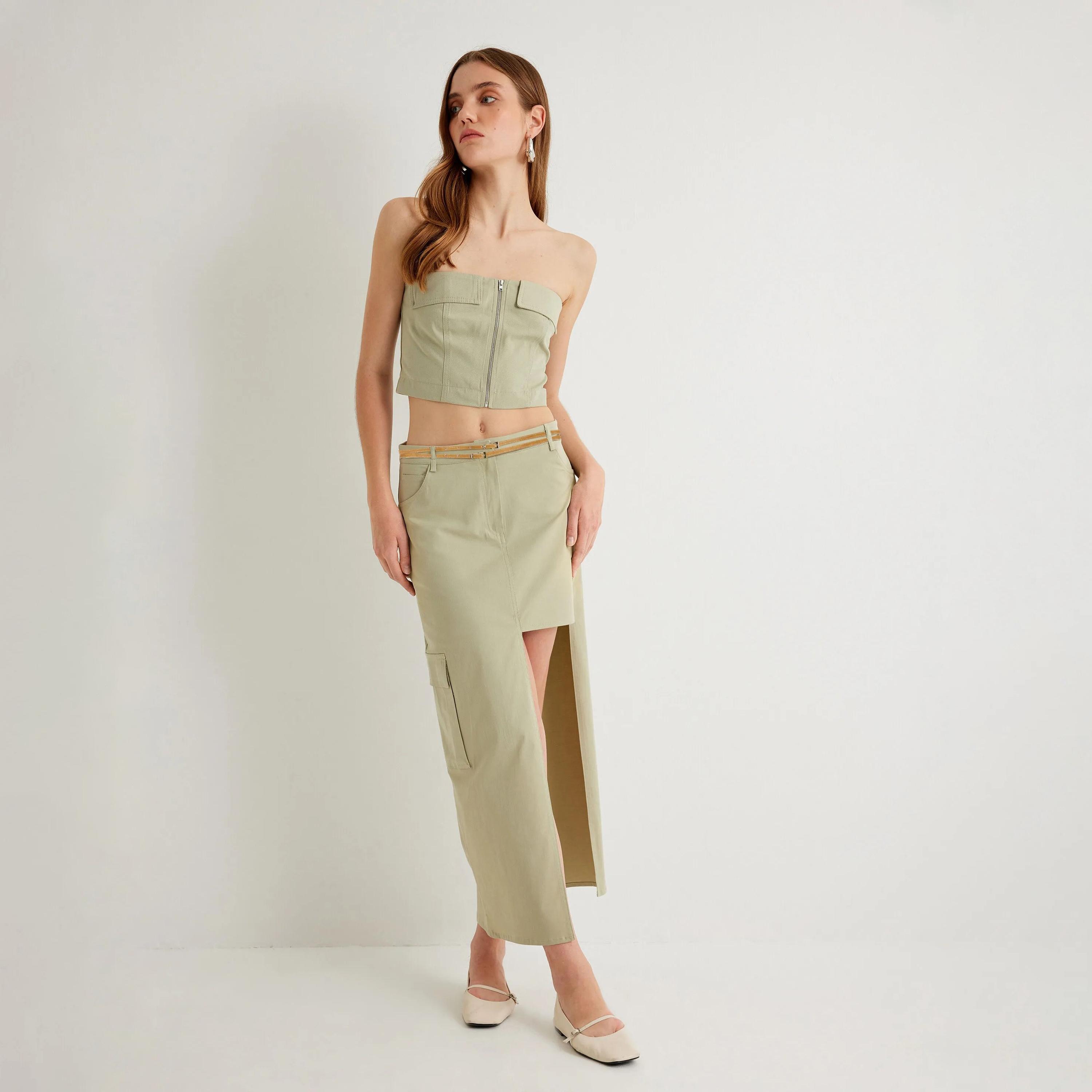 KOTON Green Zip Fly Women's Skirt-women-clothing-bottoms-skirts-image-2