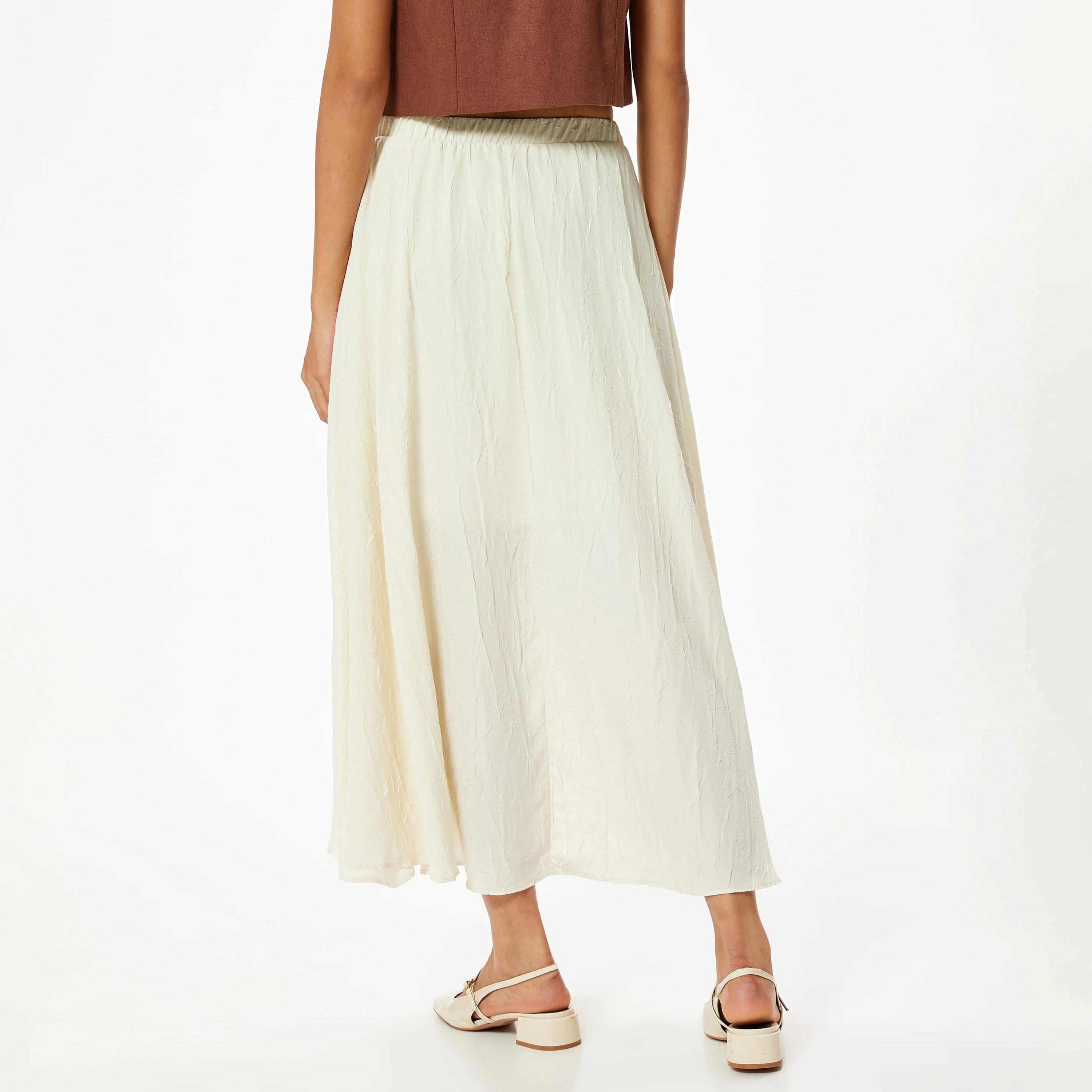 KOTON Cream Crinkled Elasticated Waist Women's Skirt-women-clothing-bottoms-skirts-image-3