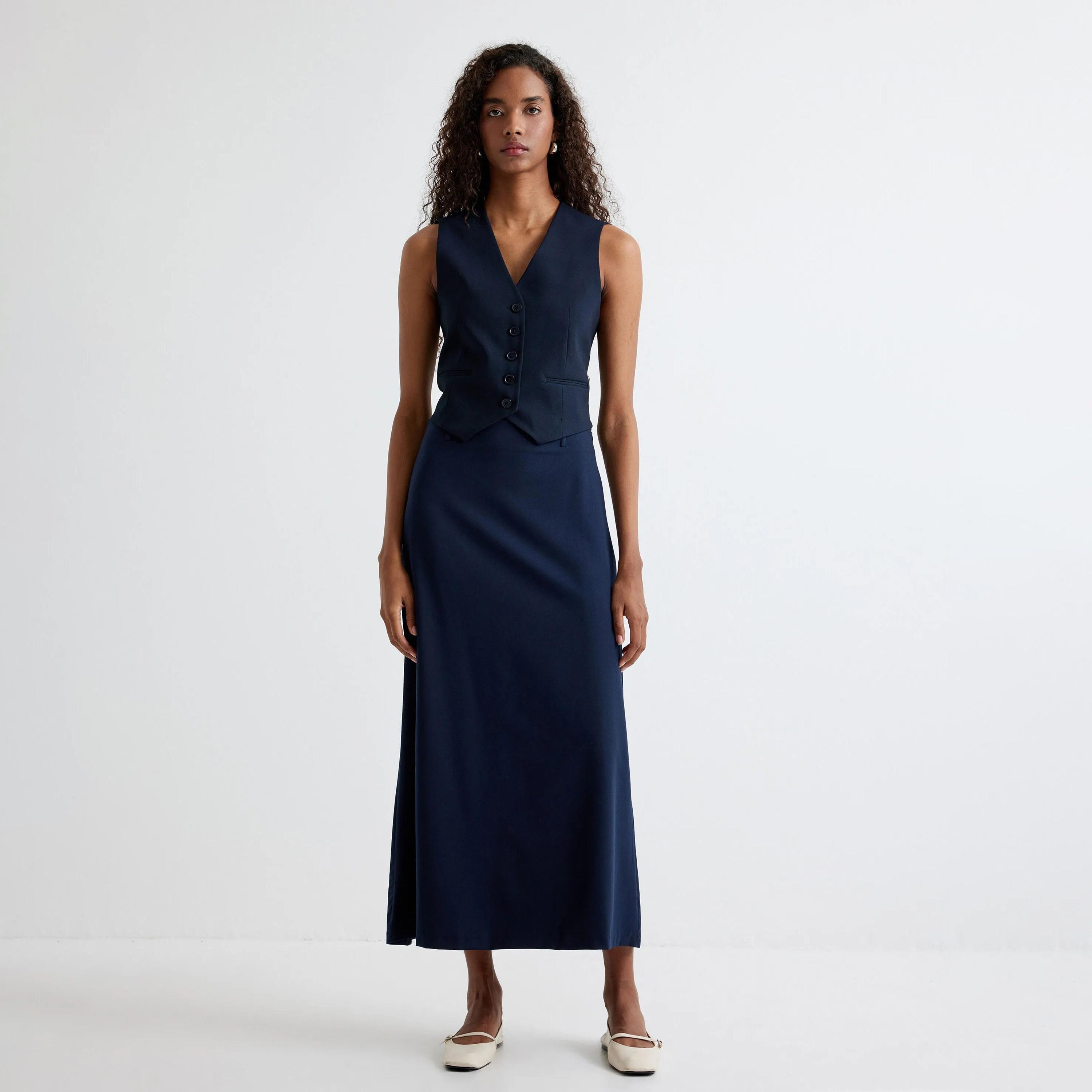 KOTON Blue Concealed Zip Women's Skirt-women-clothing-bottoms-skirts-image-2