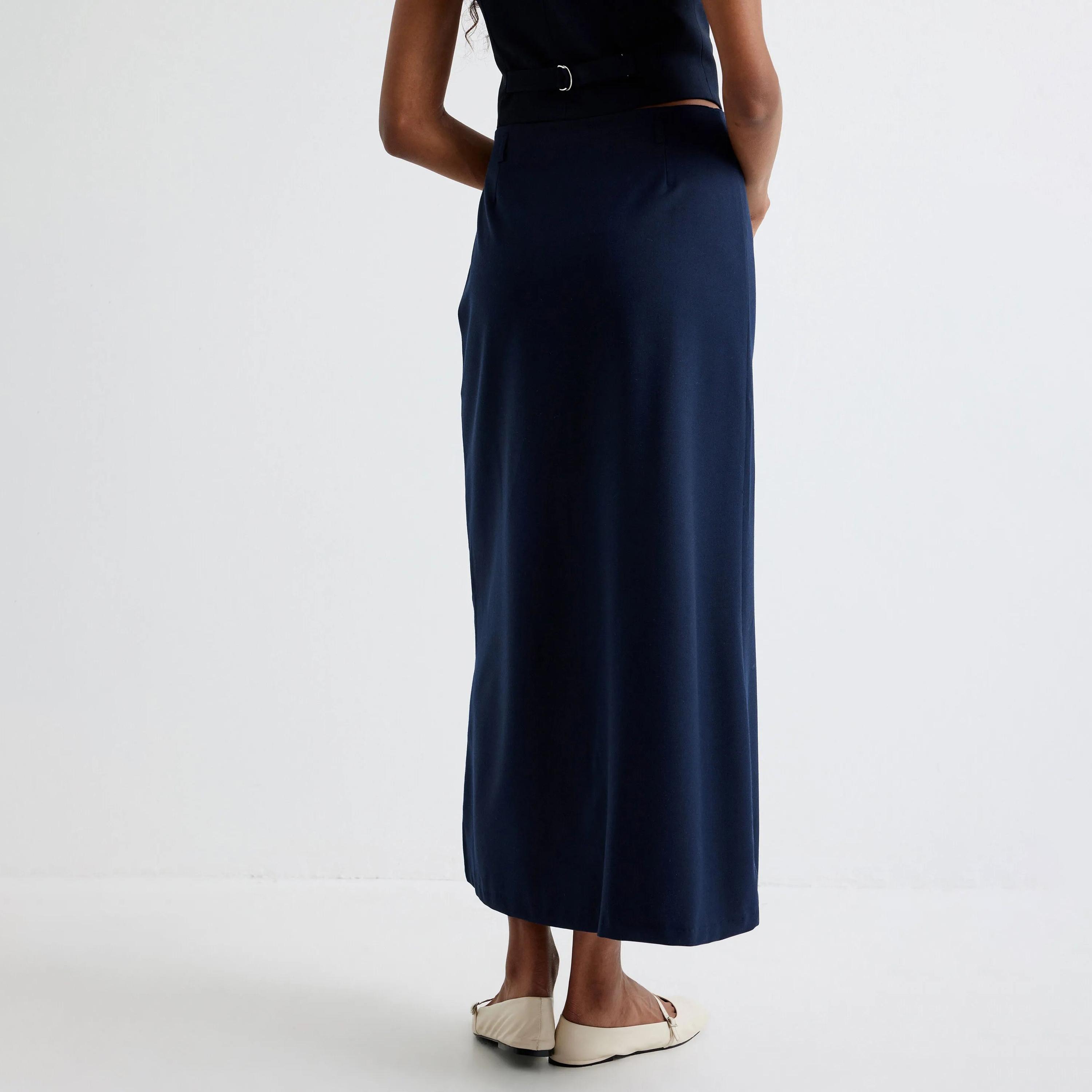 KOTON Blue Concealed Zip Women's Skirt-women-clothing-bottoms-skirts-image-3