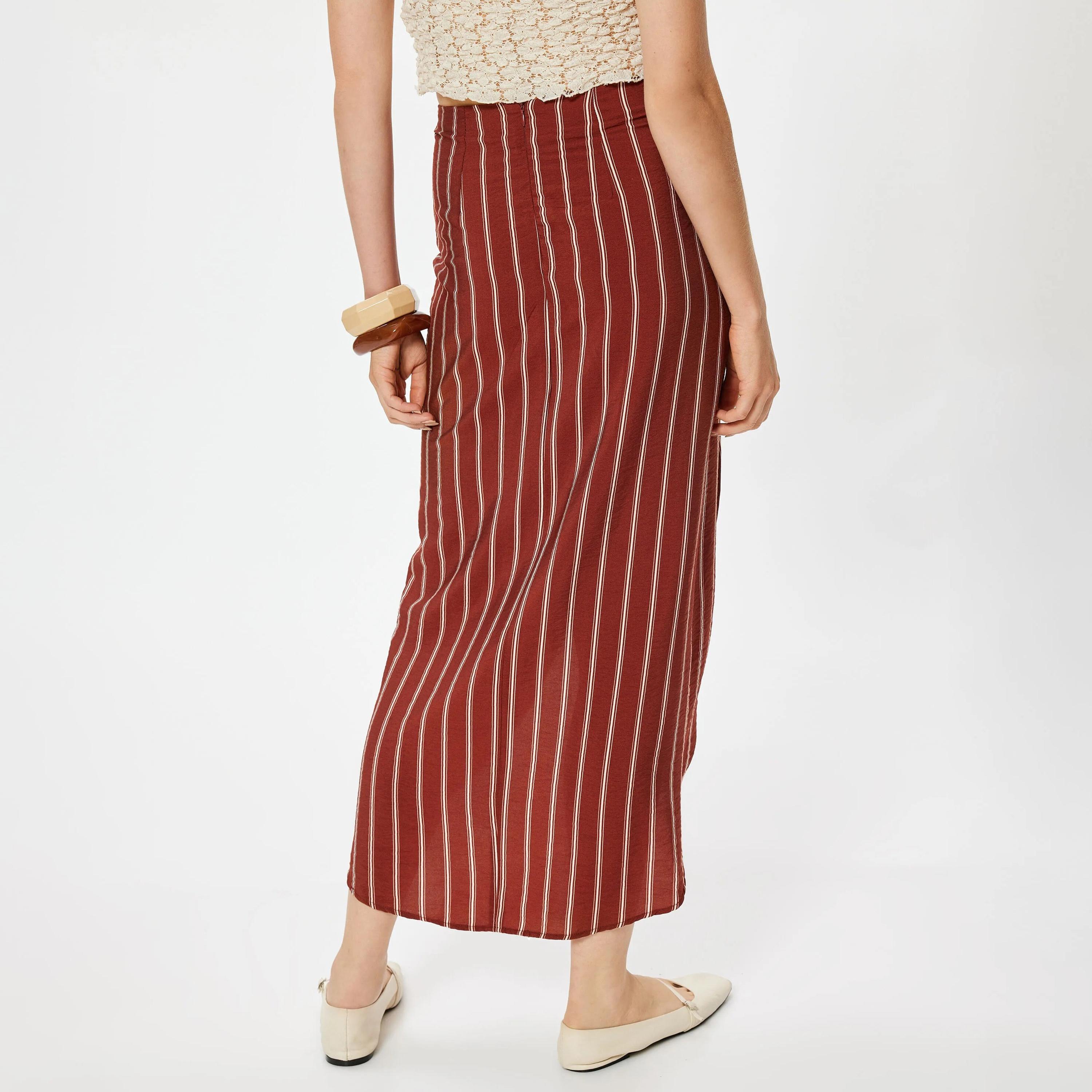 KOTON Red Striped Concealed Zip Women's Skirt-women-clothing-bottoms-skirts-image-3