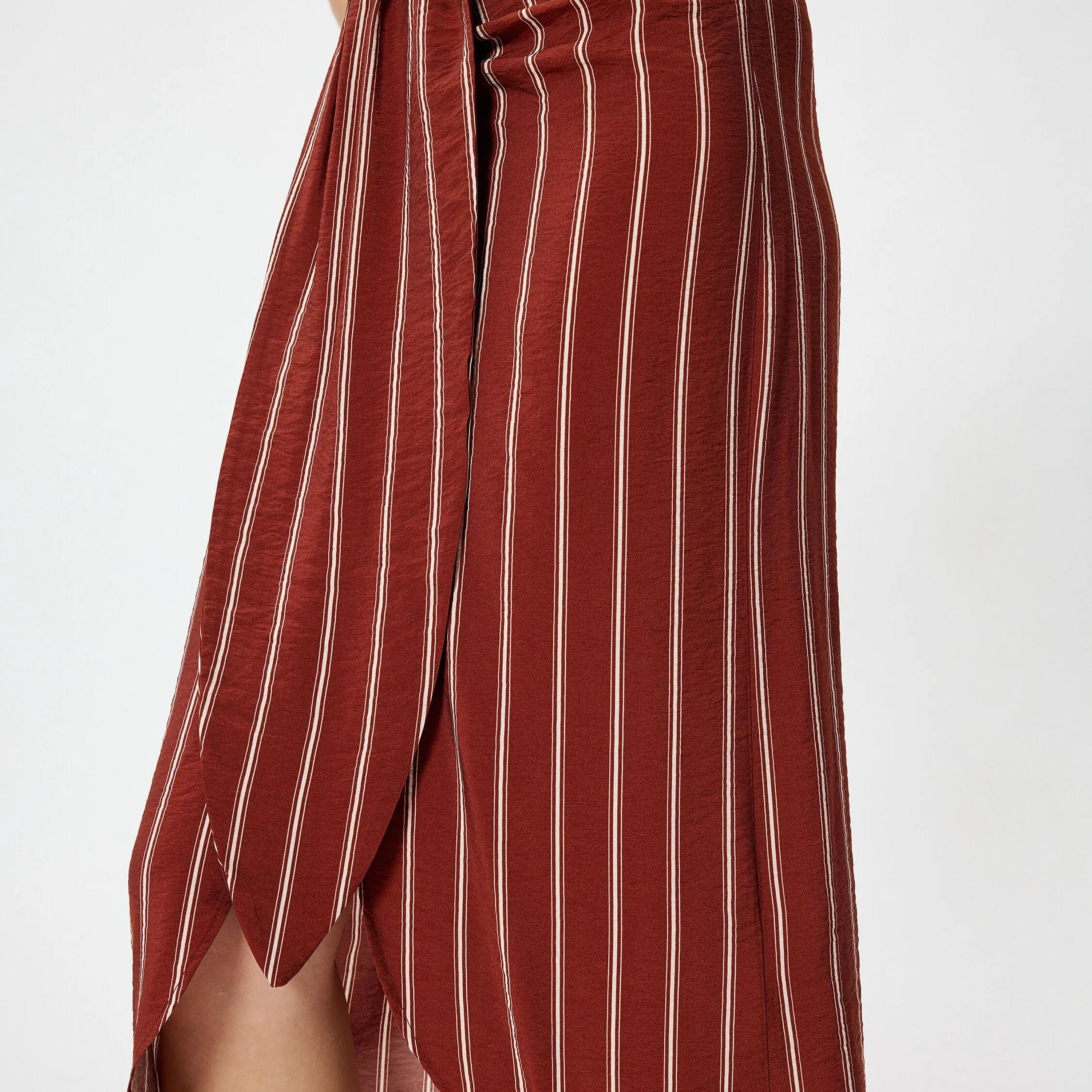 KOTON Red Striped Concealed Zip Women's Skirt-women-clothing-bottoms-skirts-image-4