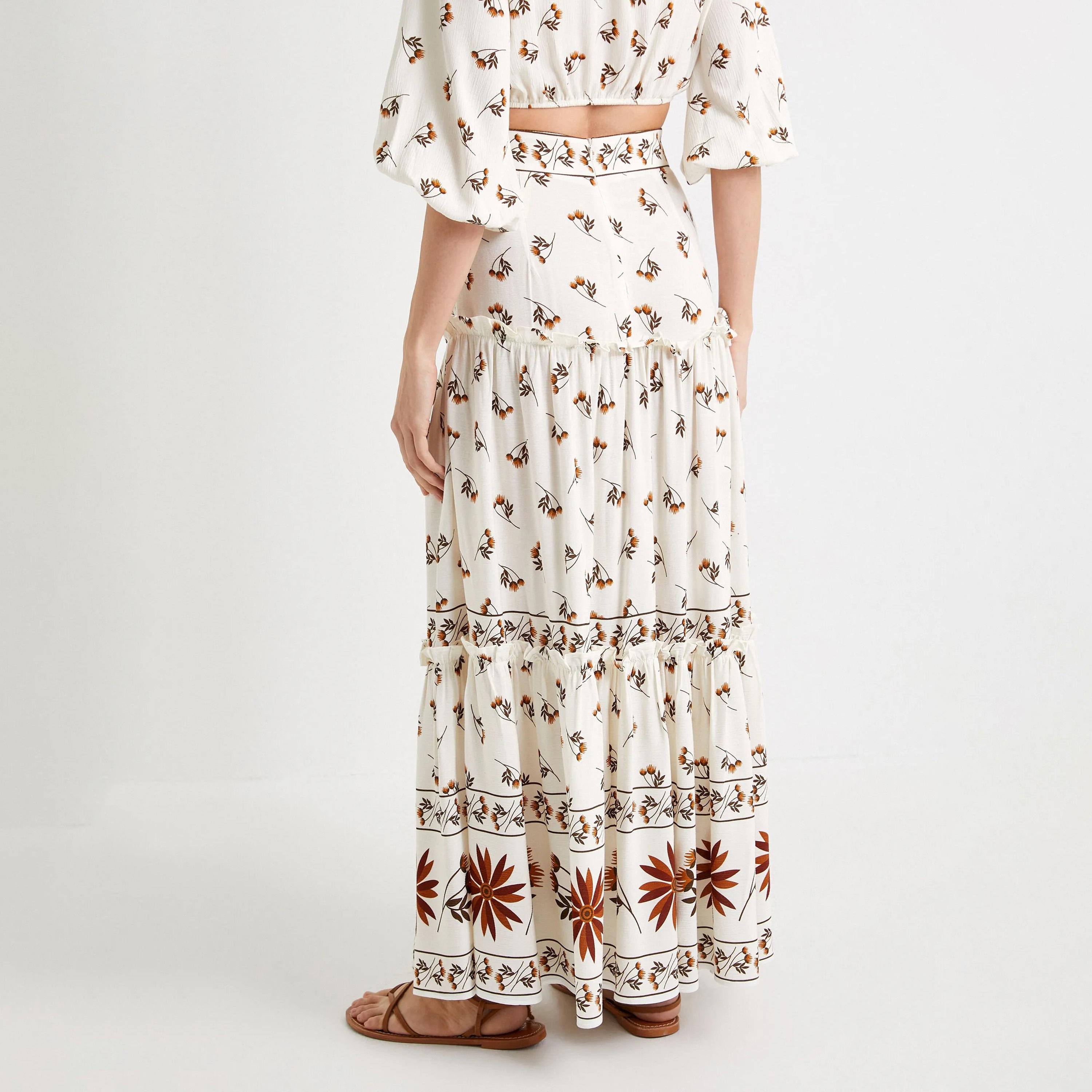 KOTON White Floral Viscose Concealed Zip Women's Skirt-women-clothing-bottoms-skirts-image-3