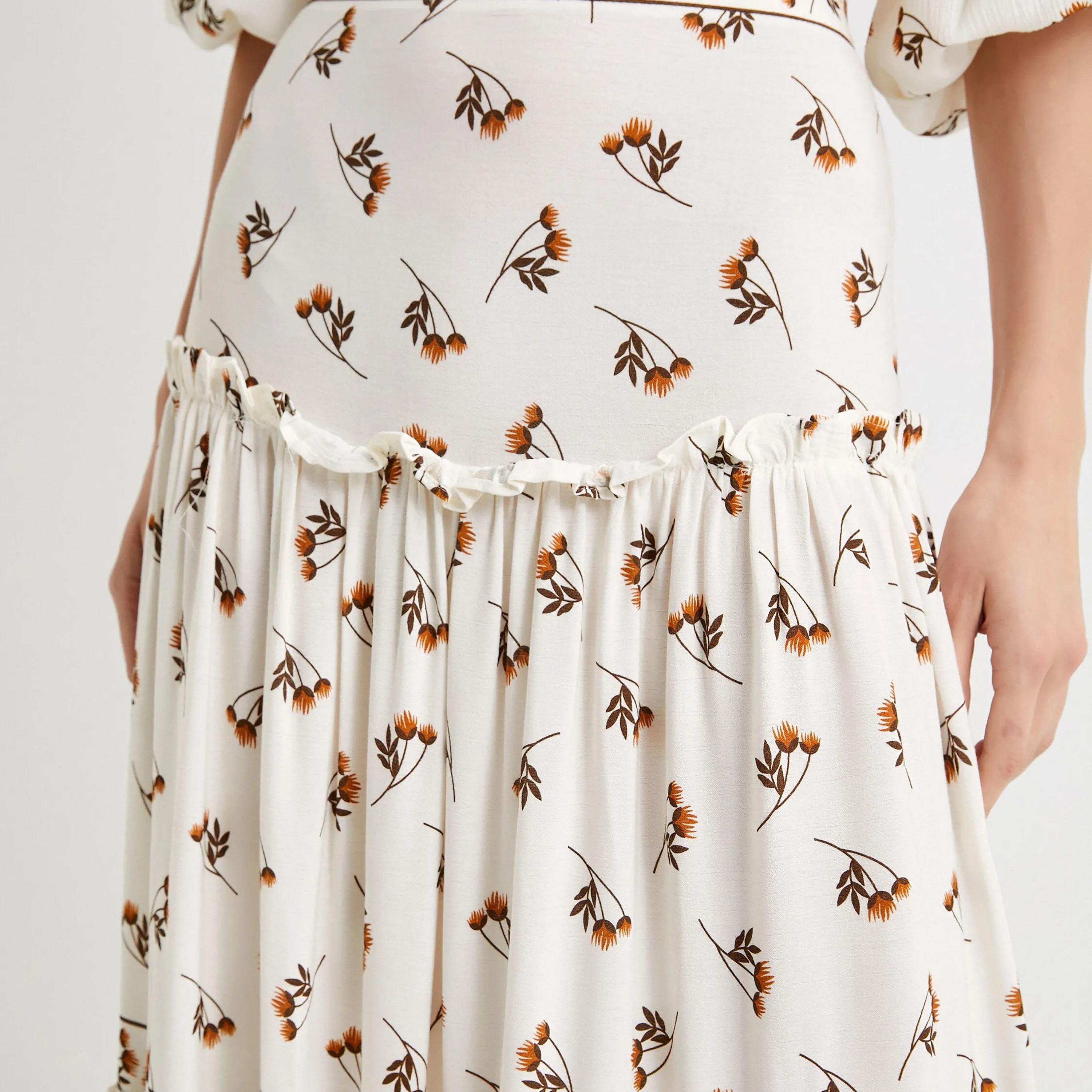 KOTON White Floral Viscose Concealed Zip Women's Skirt-women-clothing-bottoms-skirts-image-4