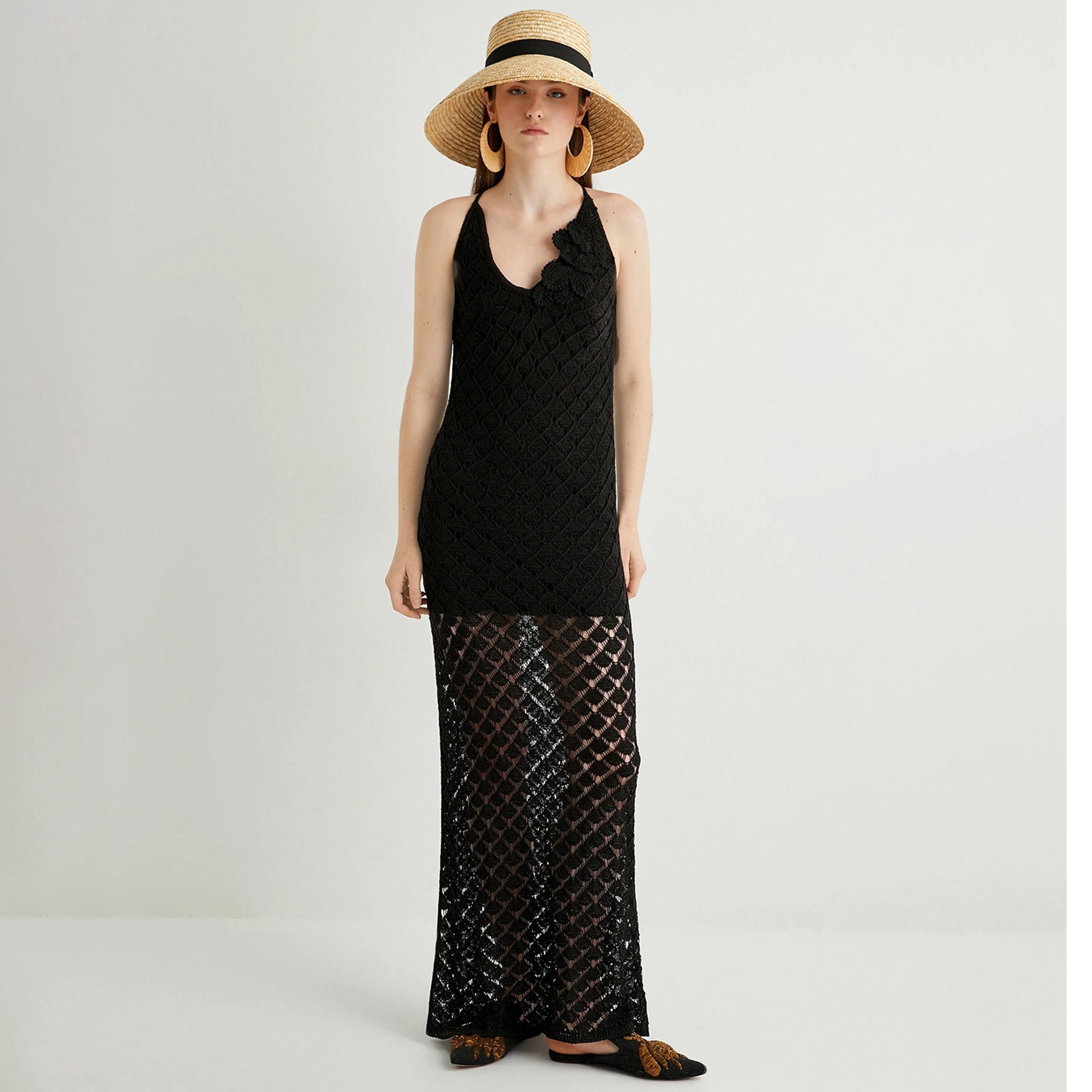 KOTON Black Crochet Women's Maxi Dress-women-clothing-dresses-image-1