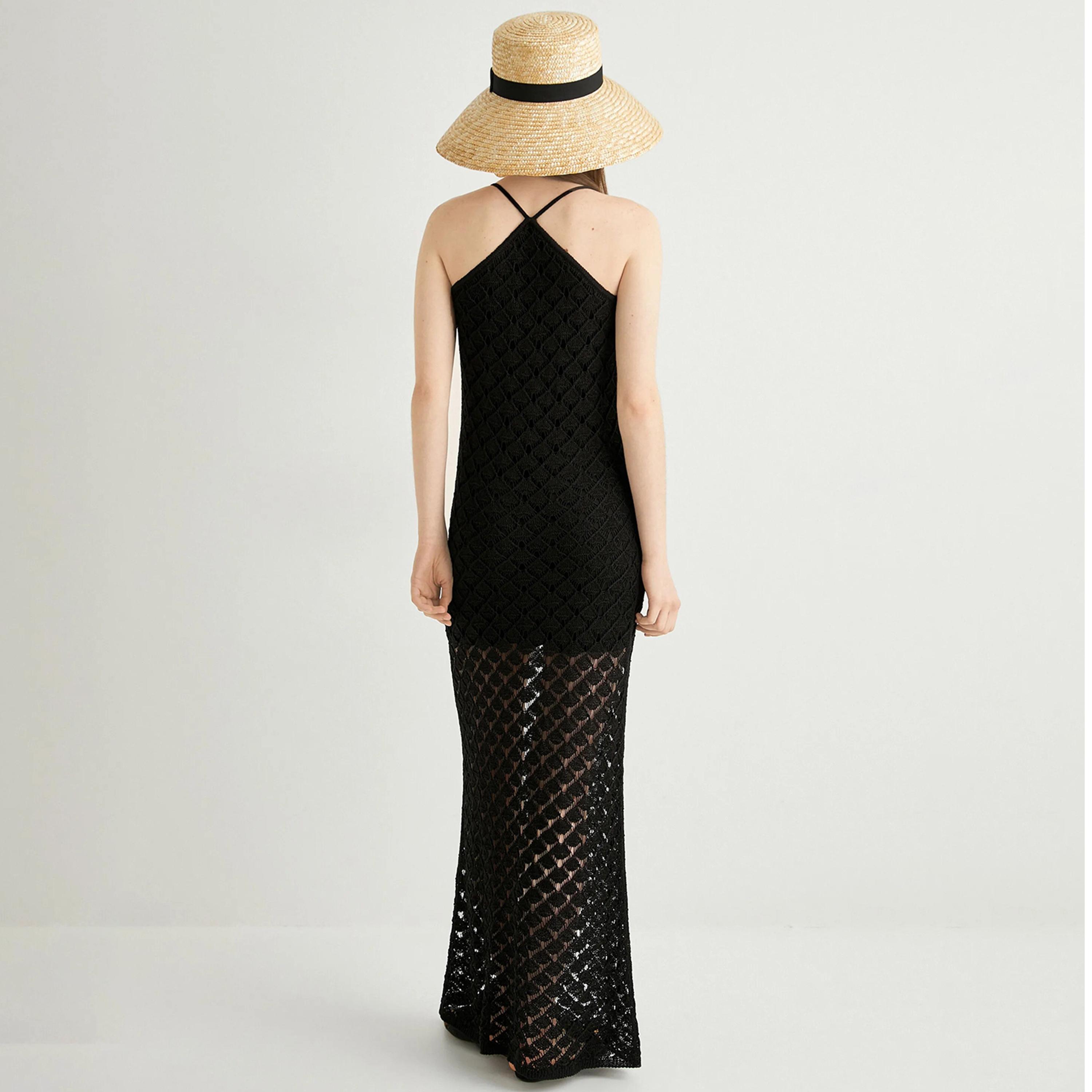 فستان ماكسي أسود كروشيه نسائي من كوتون-women-clothing-dresses-image-3
