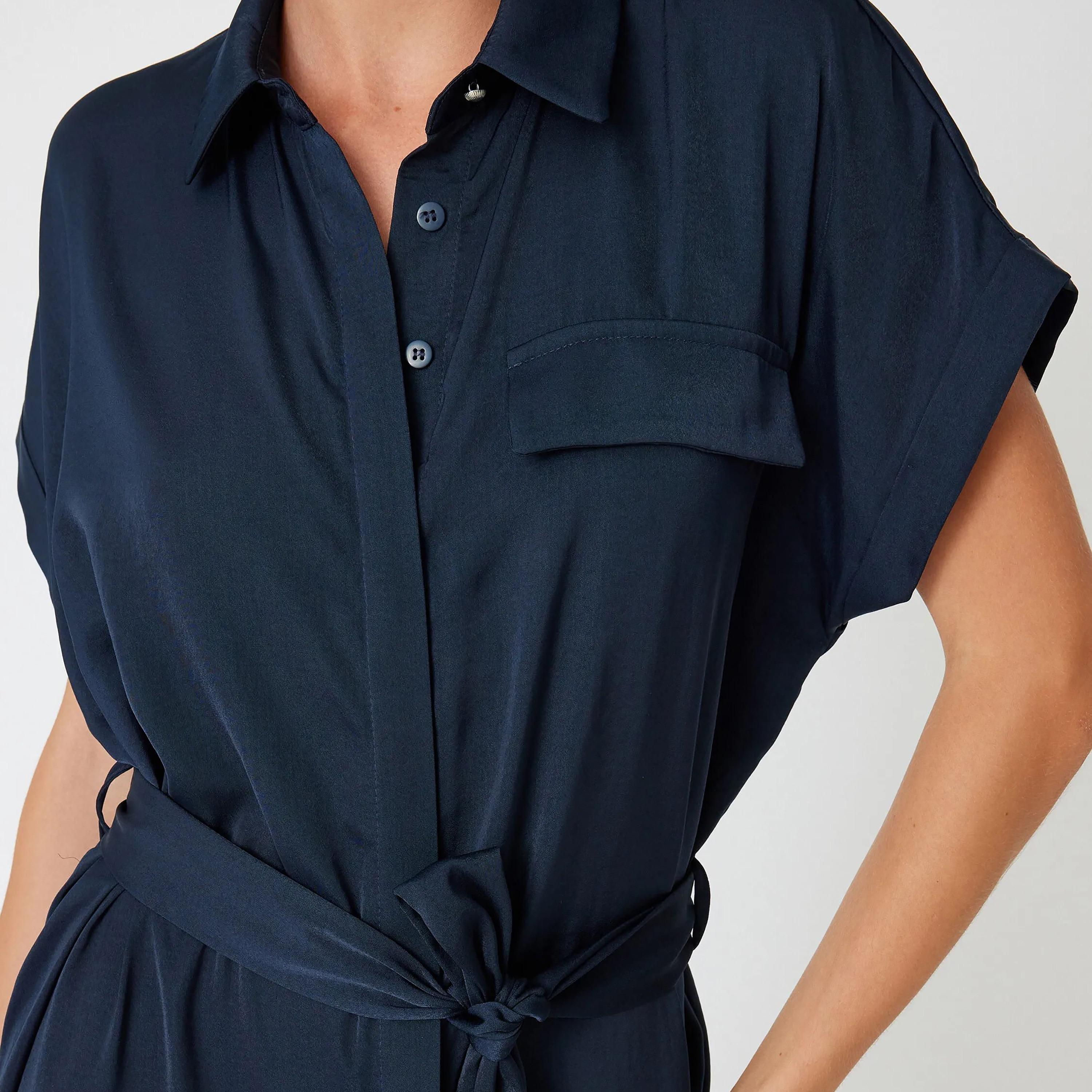 KOTON Plain Collared Women's Knee Shirt Dress-women-clothing-dresses-image-7