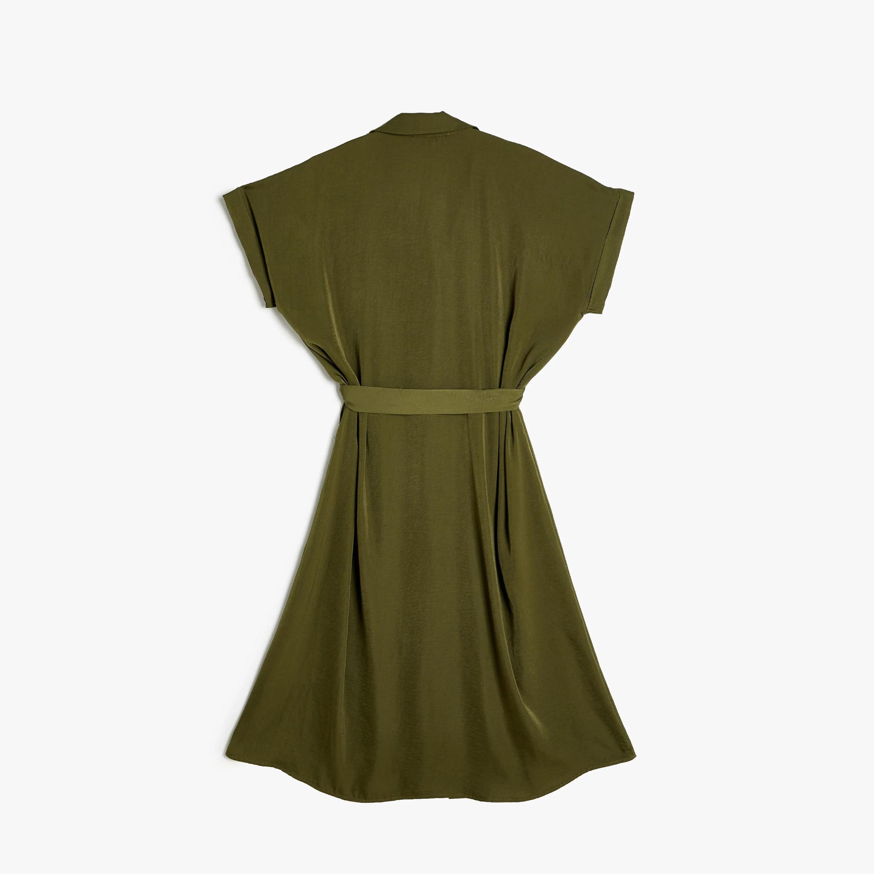 KOTON Plain Collared Women's Knee Shirt Dress-women-clothing-dresses-image-2