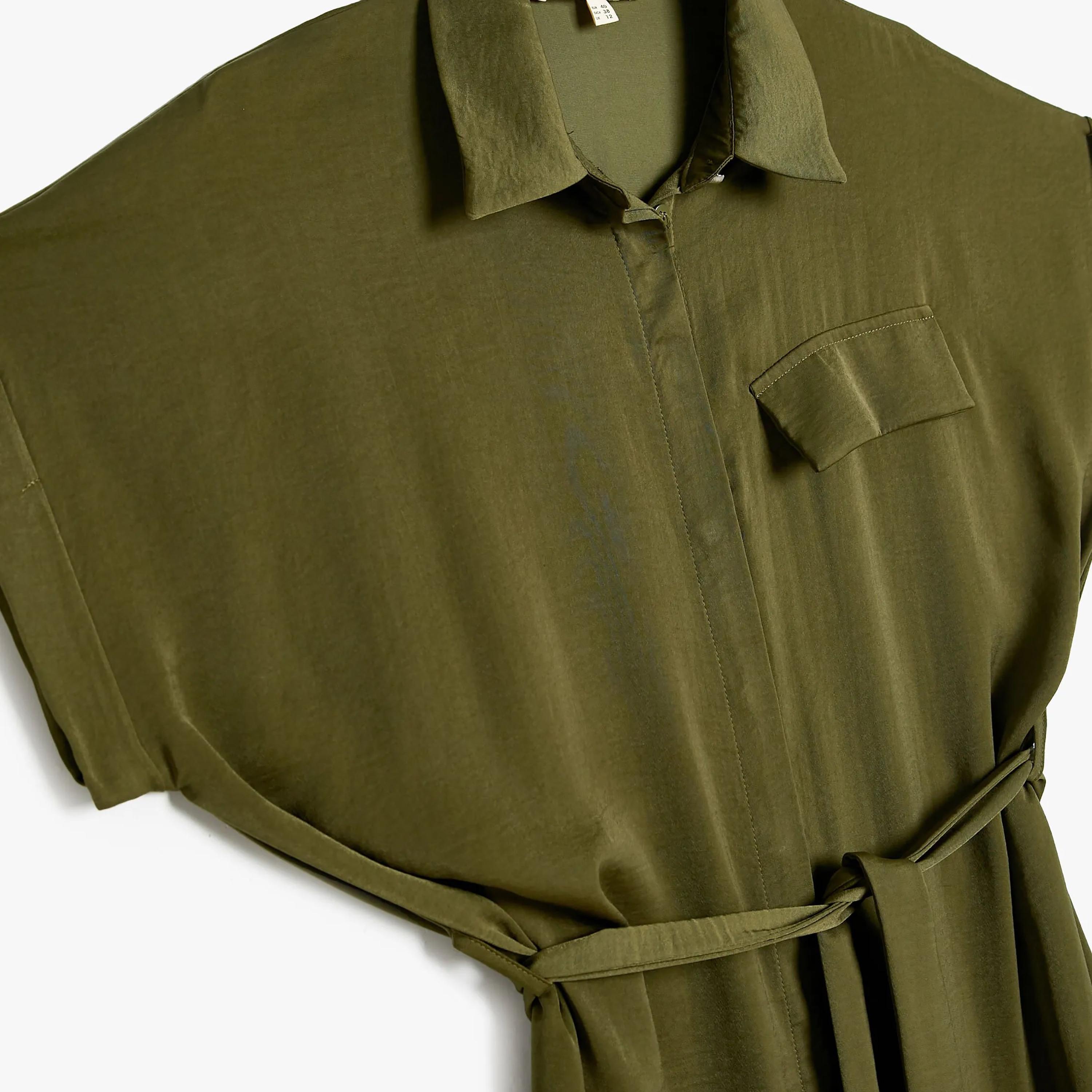 KOTON Plain Collared Women's Knee Shirt Dress-women-clothing-dresses-image-3