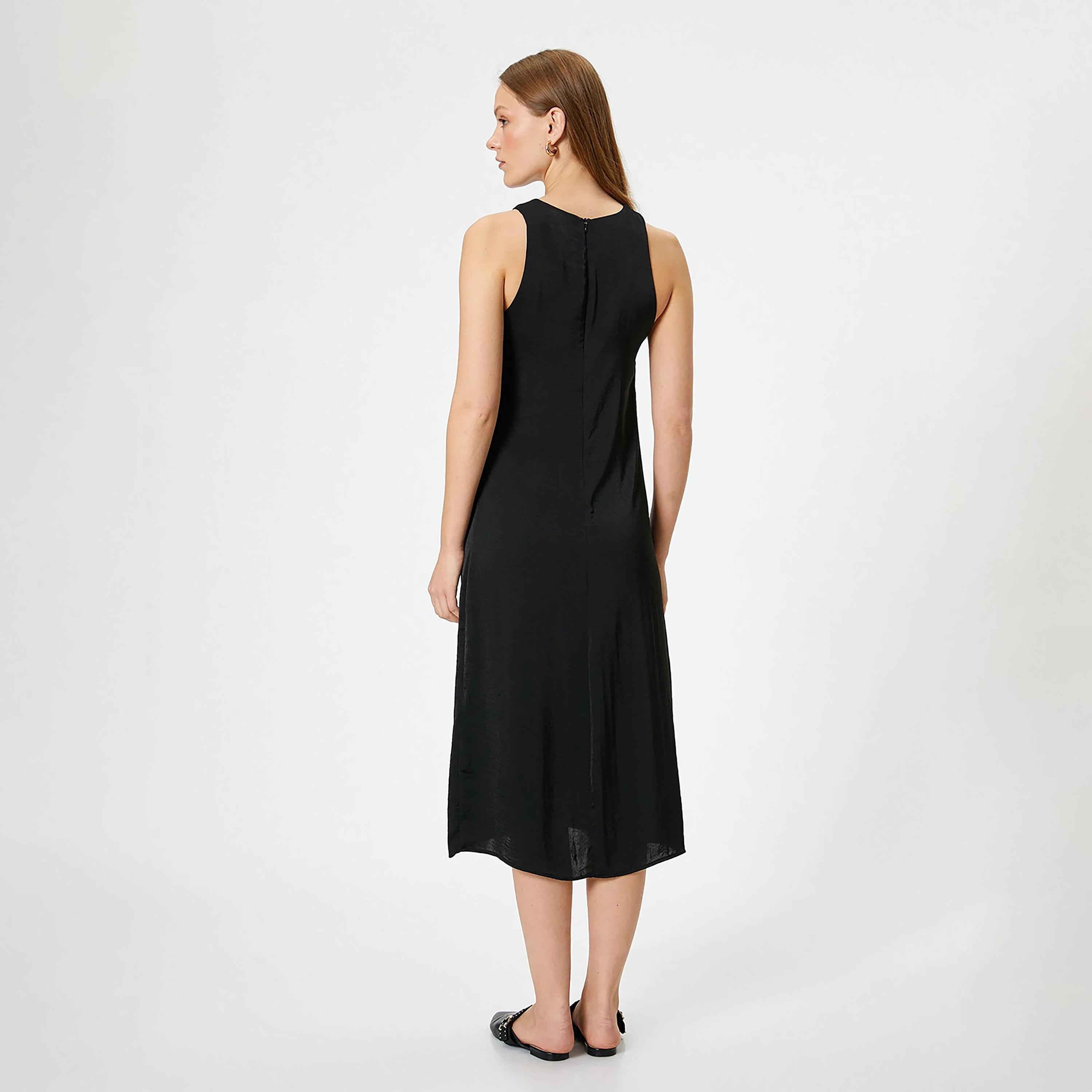 KOTON Black Plain Women's Midi Dress-women-clothing-dresses-image-3