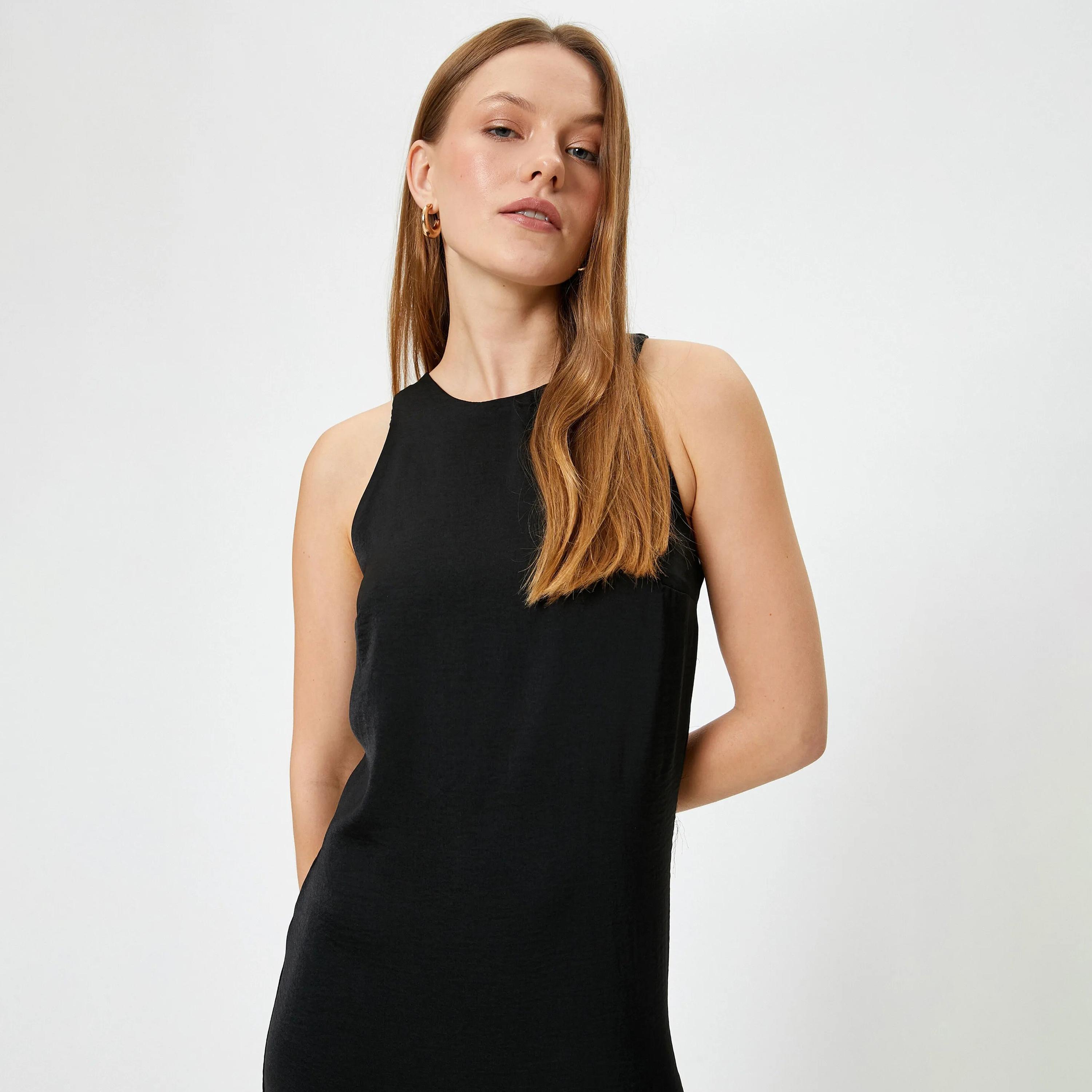 KOTON Black Plain Women's Midi Dress-women-clothing-dresses-image-5
