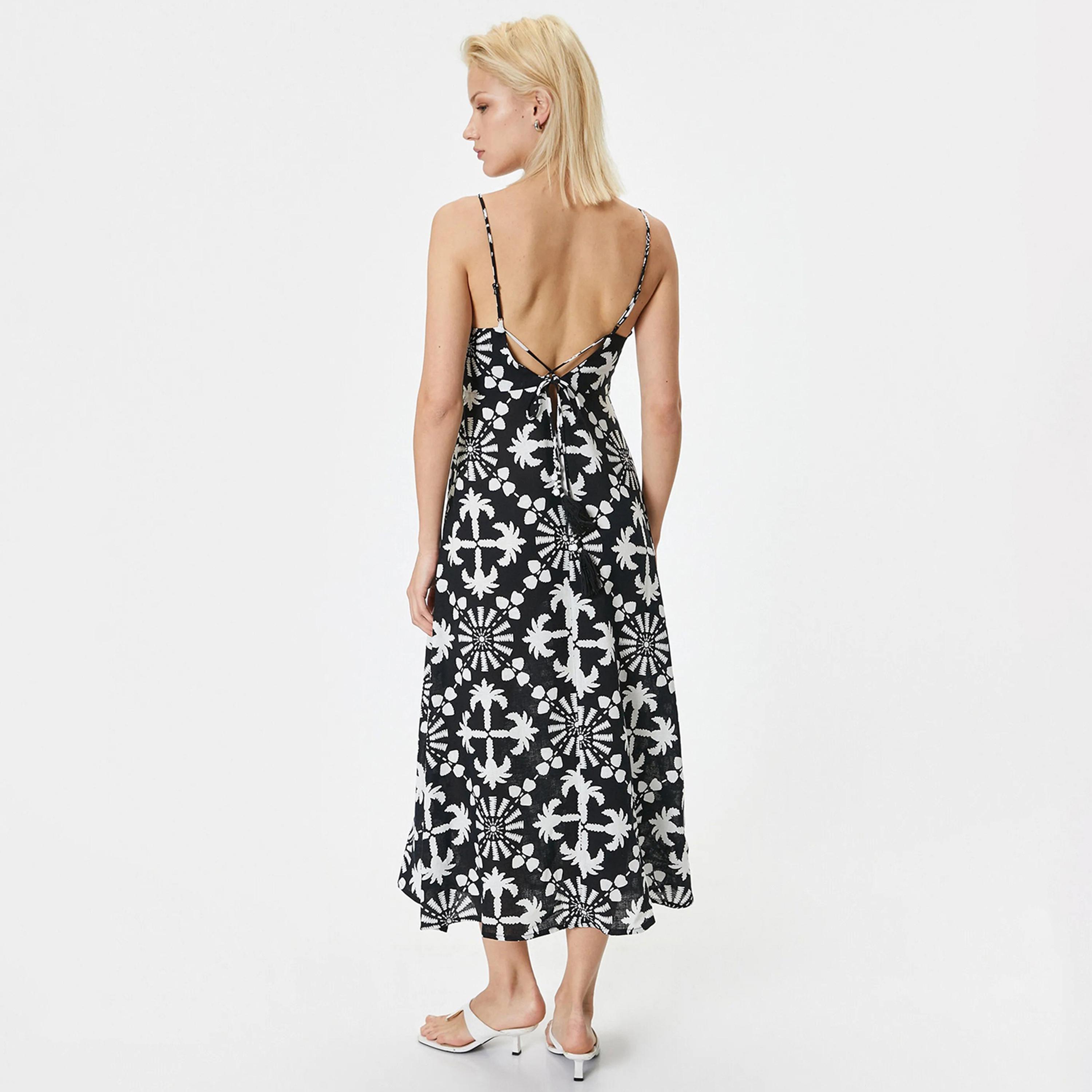 KOTON Black Printed Shoulder Straps Women's Midi Dress-women-clothing-dresses-image-3