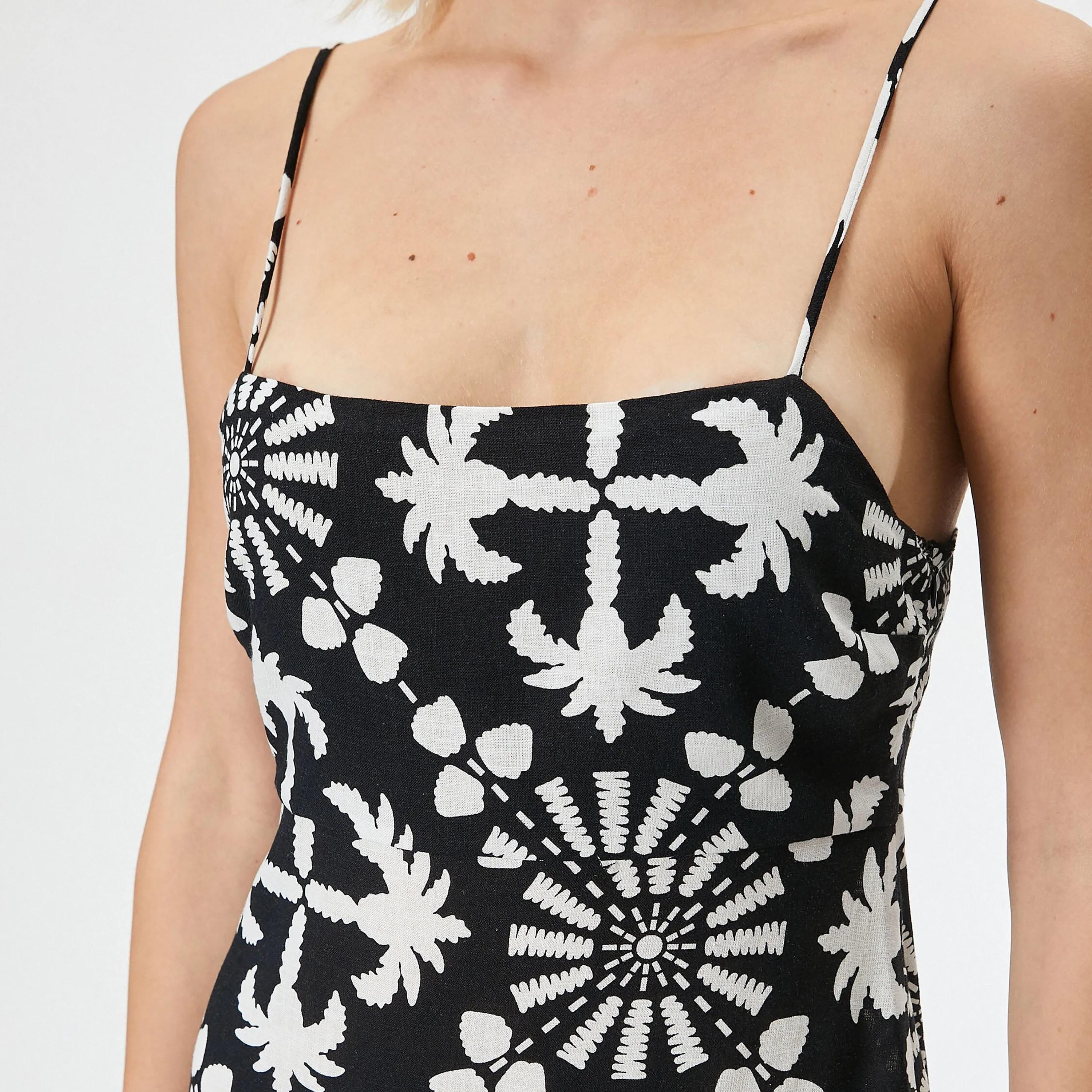 فستان ميدي أسود مطبوع بحمالات كتف للنساء من كوتون-women-clothing-dresses-image-4
