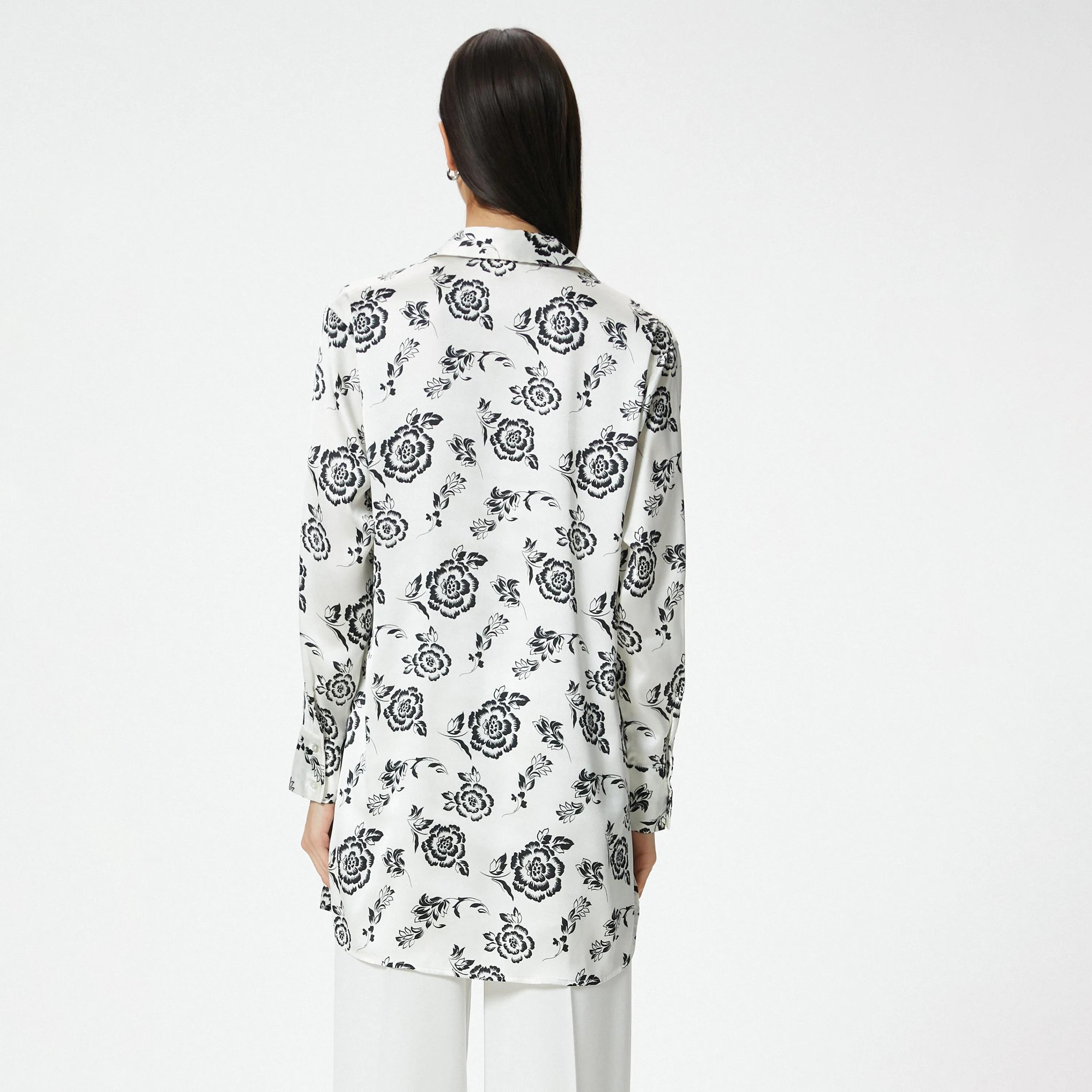 KOTON White Floral Print Collared Women's Shirt-women-clothing-shirtsandblouses-shirts-image-3
