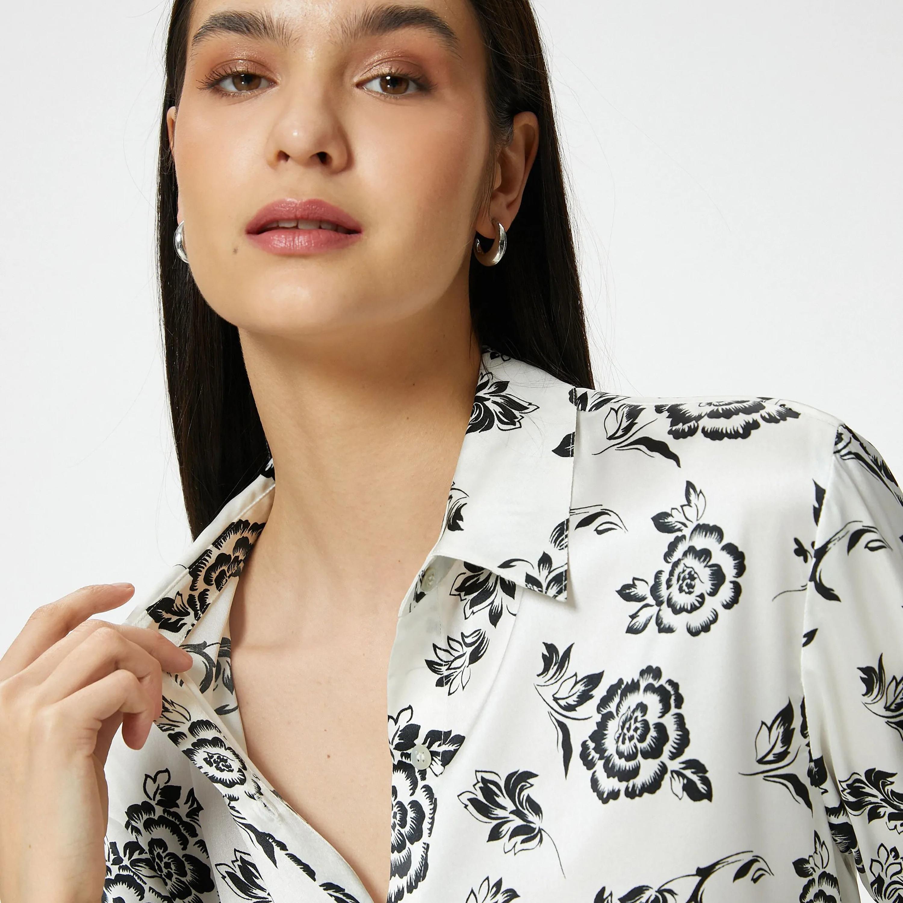KOTON White Floral Print Collared Women's Shirt-women-clothing-shirtsandblouses-shirts-image-4