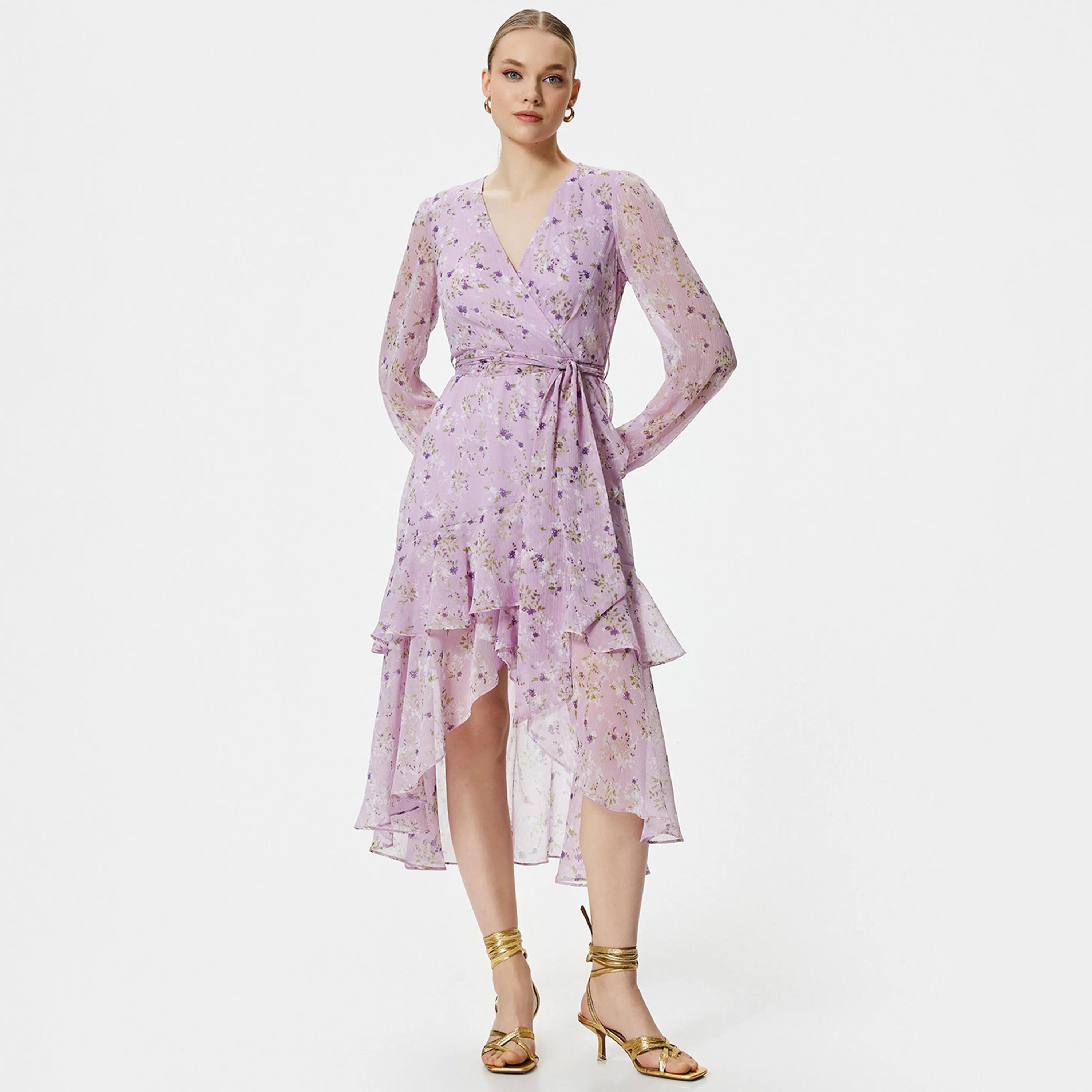 فستان نسائي متوسط الطول بطبعة زهور بنفسجية من كوتون-women-clothing-dresses-image-2