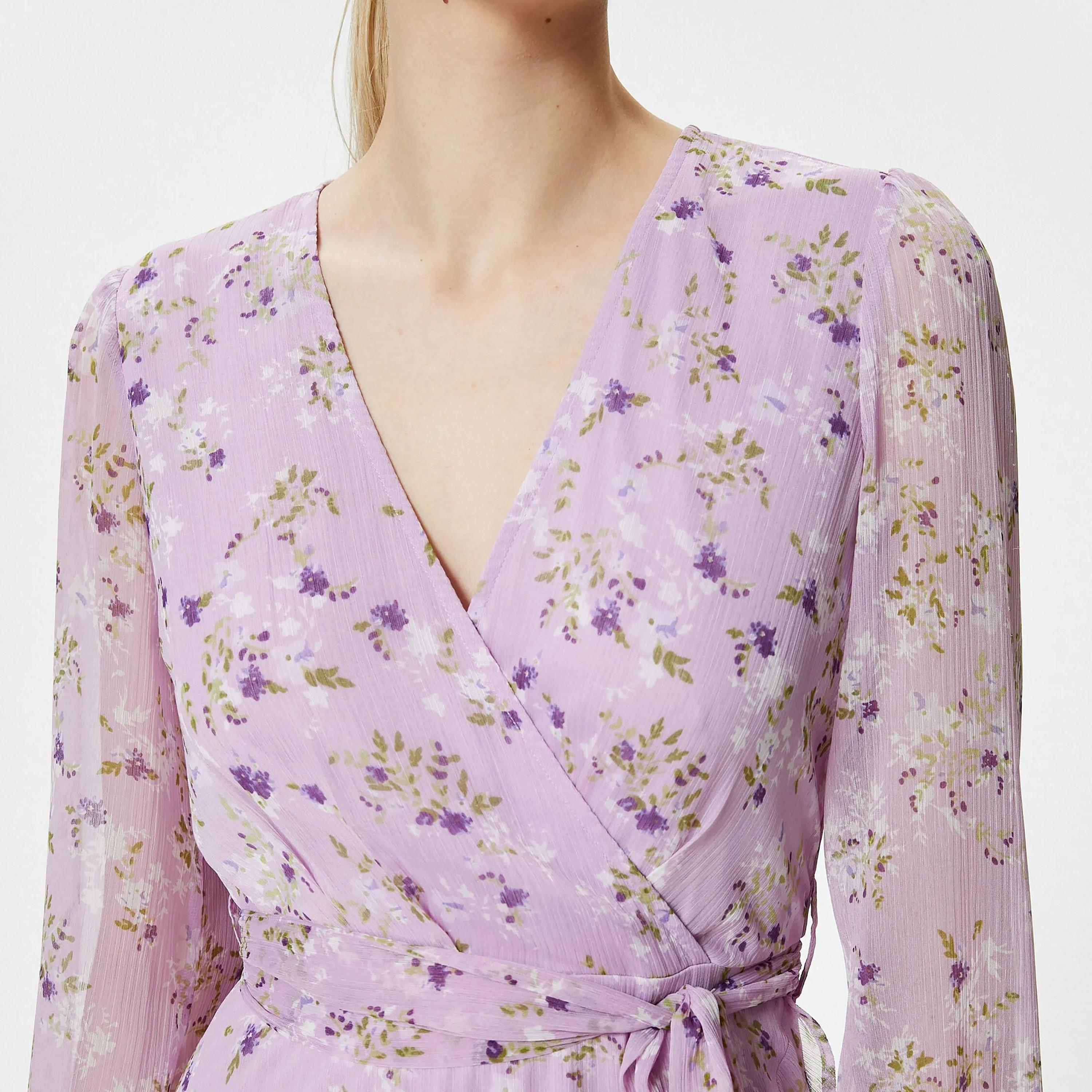 فستان نسائي متوسط الطول بطبعة زهور بنفسجية من كوتون-women-clothing-dresses-image-4