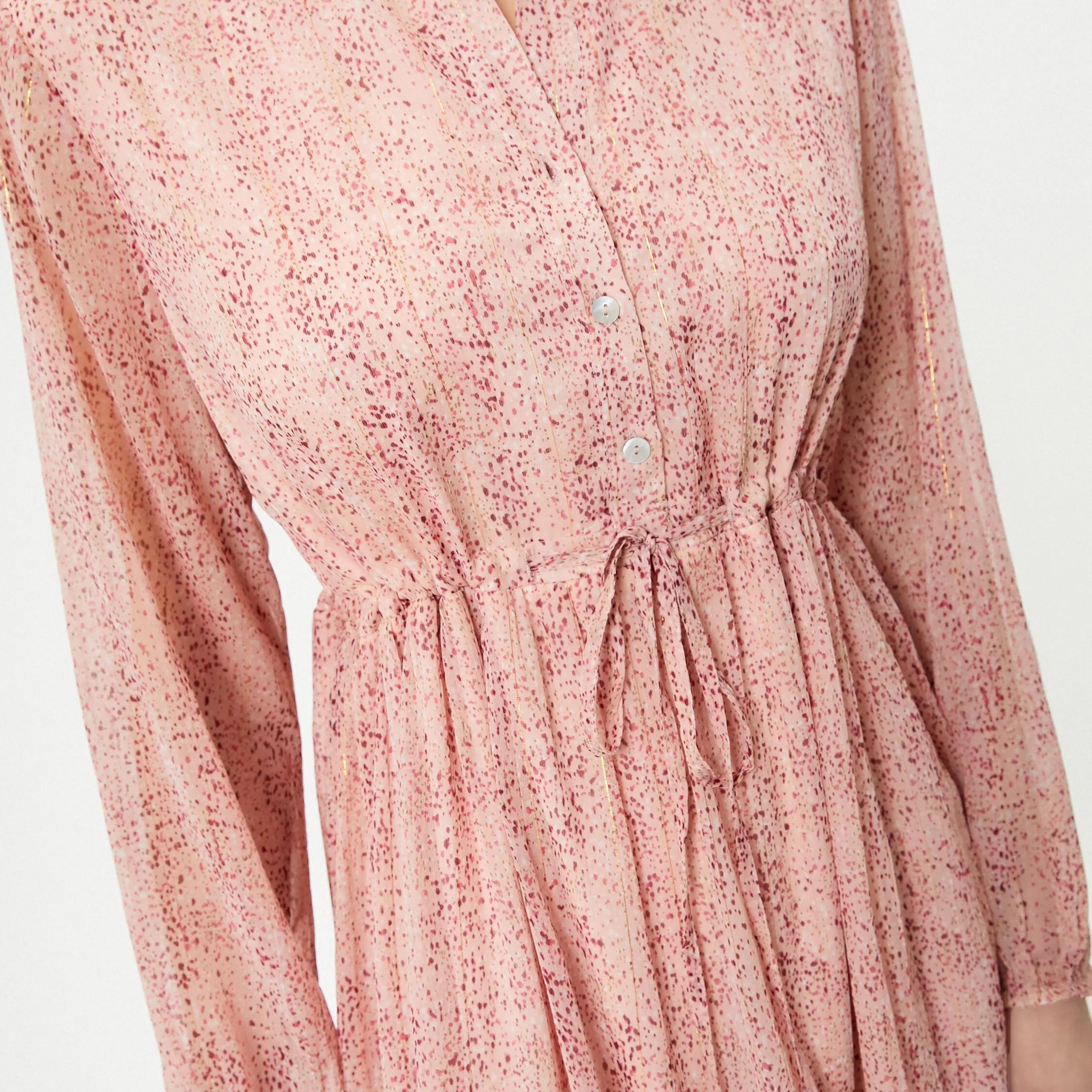 KOTON Pink Printed Mandarin Tiered Women's Midi Dress-women-clothing-dresses-image-4