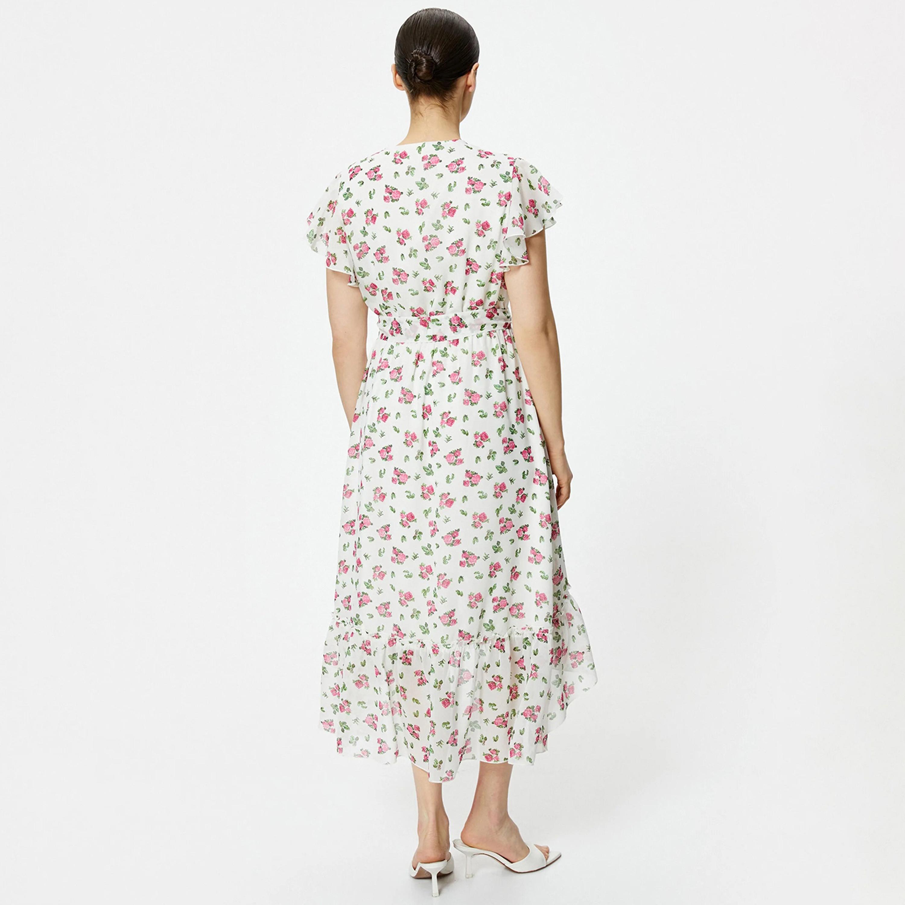 KOTON White Floral Print Flutter Sleeves Women's Midi Dress-women-clothing-dresses-image-3