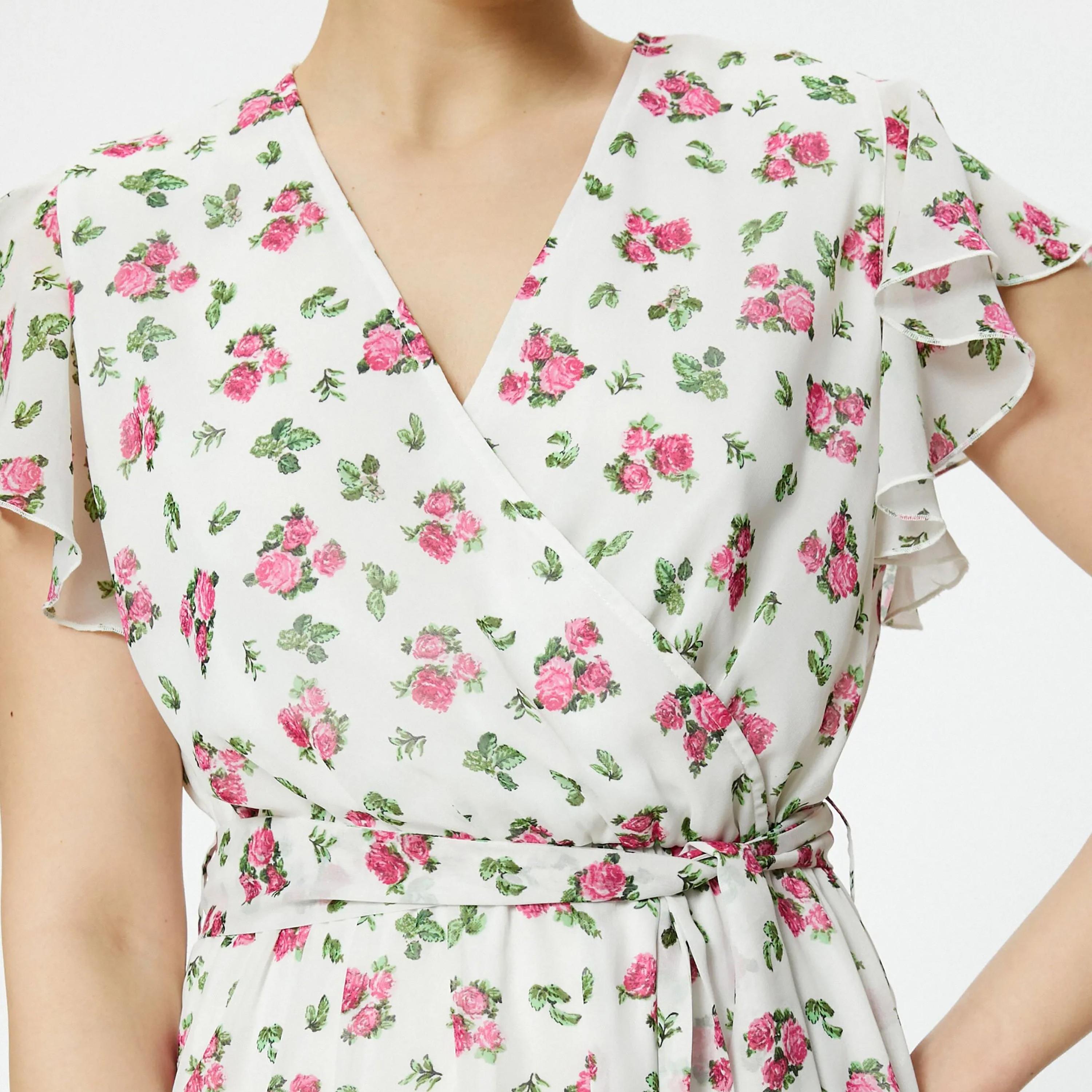 KOTON White Floral Print Flutter Sleeves Women's Midi Dress-women-clothing-dresses-image-4