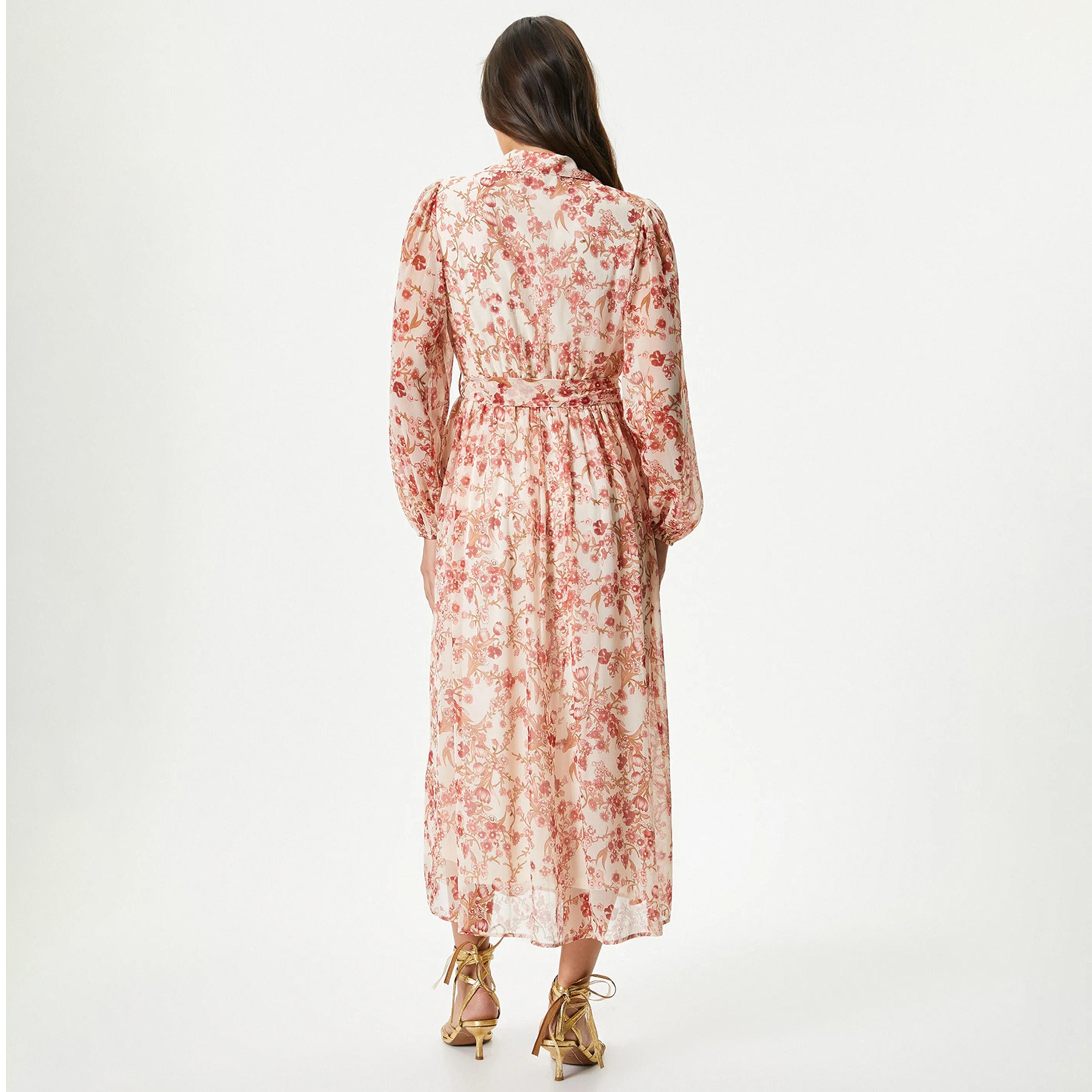 فستان نسائي متوسط الطول بأكمام منفوخة وياقة وطبعة زهور حمراء من كوتون-women-clothing-dresses-image-3