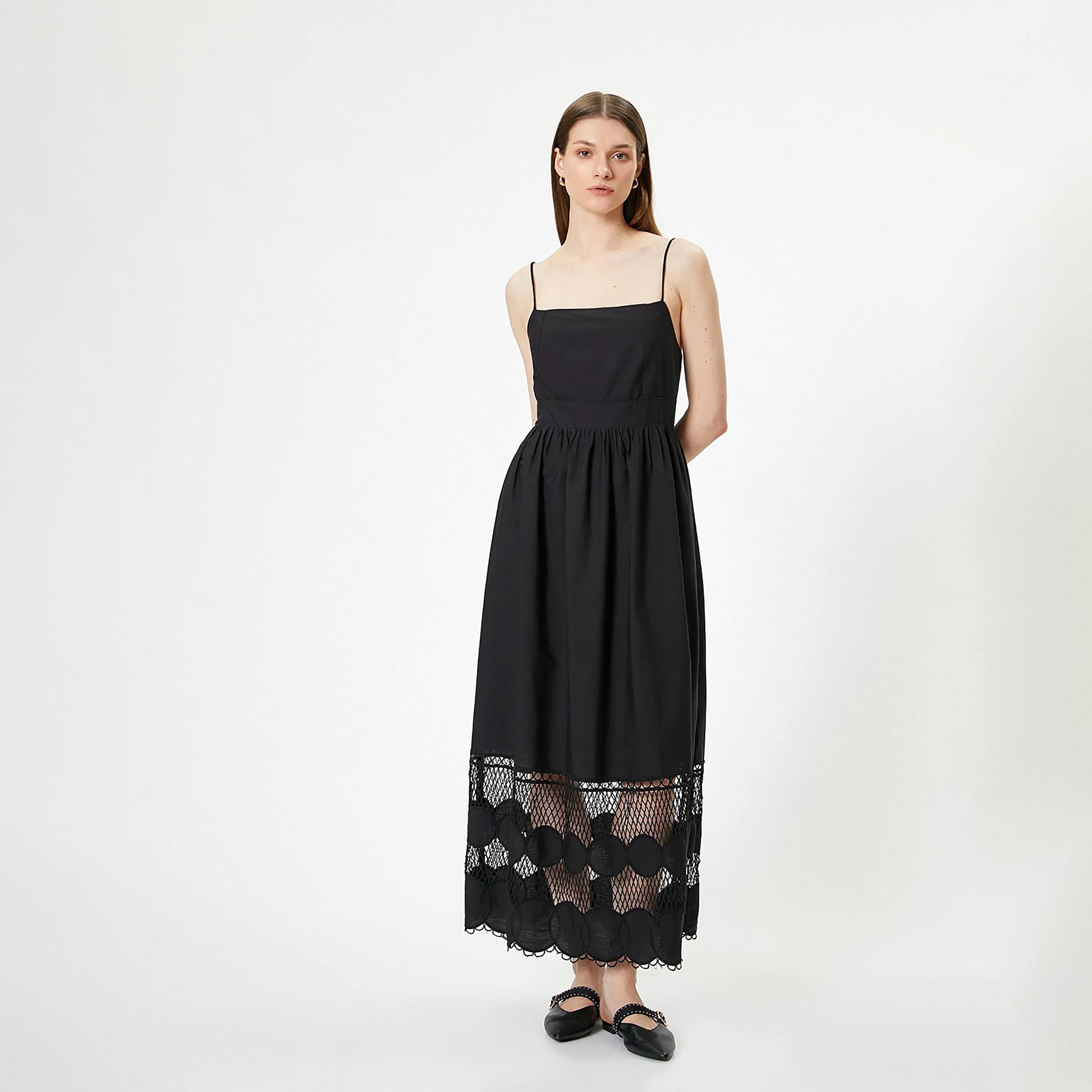 KOTON Black Plain Shoulder Straps Women's Midi Dress-women-clothing-dresses-image-1