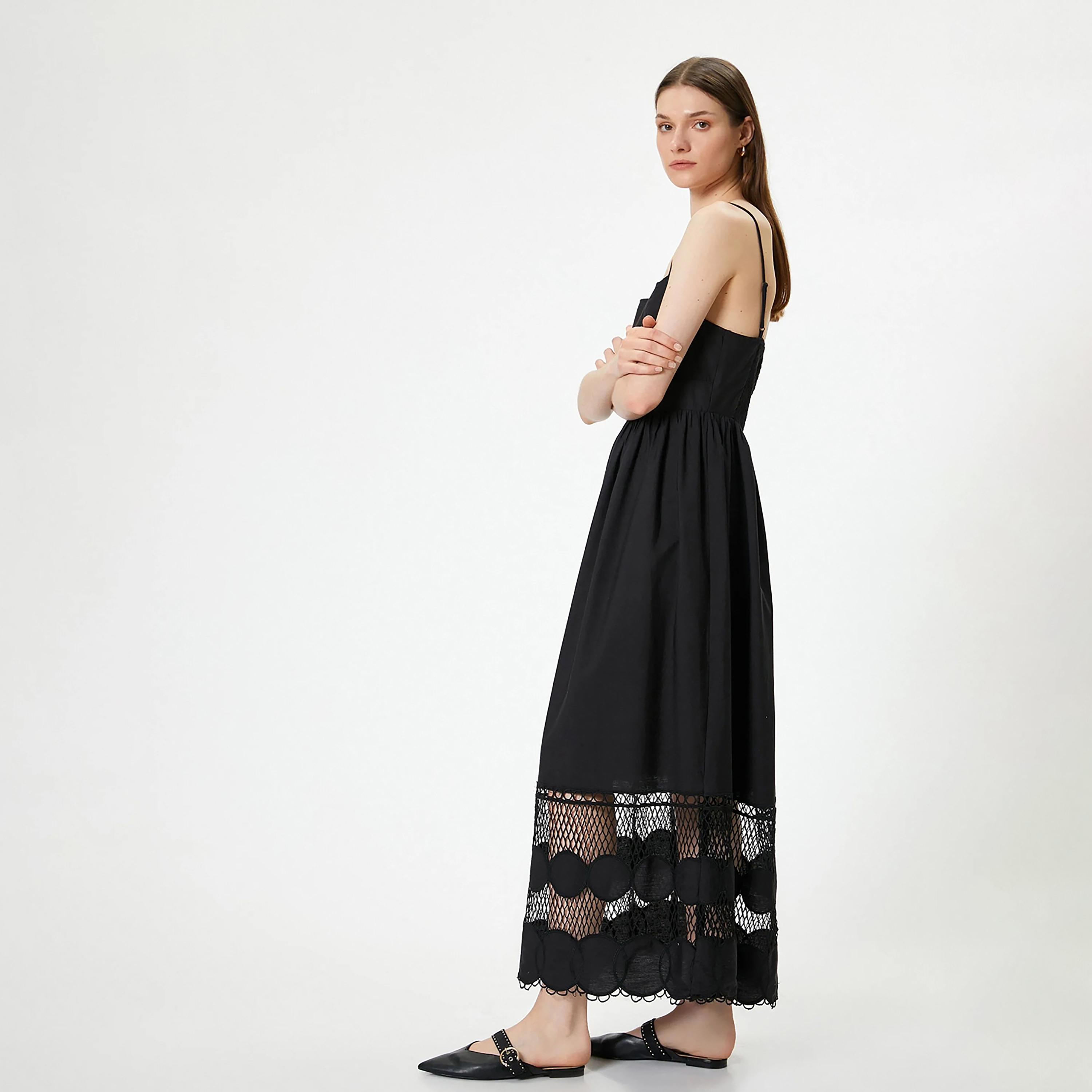 KOTON Black Plain Shoulder Straps Women's Midi Dress-women-clothing-dresses-image-2