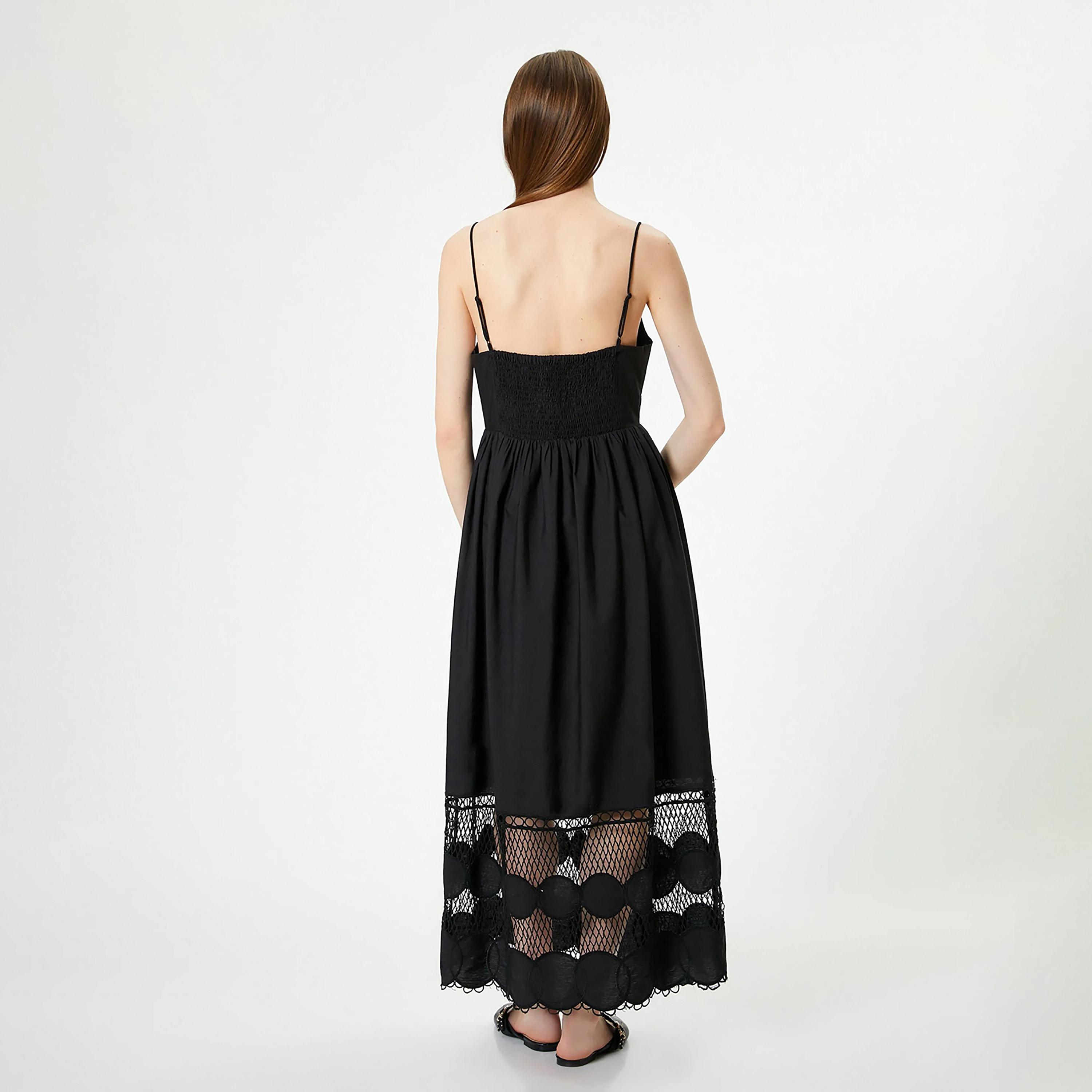 KOTON Black Plain Shoulder Straps Women's Midi Dress-women-clothing-dresses-image-3