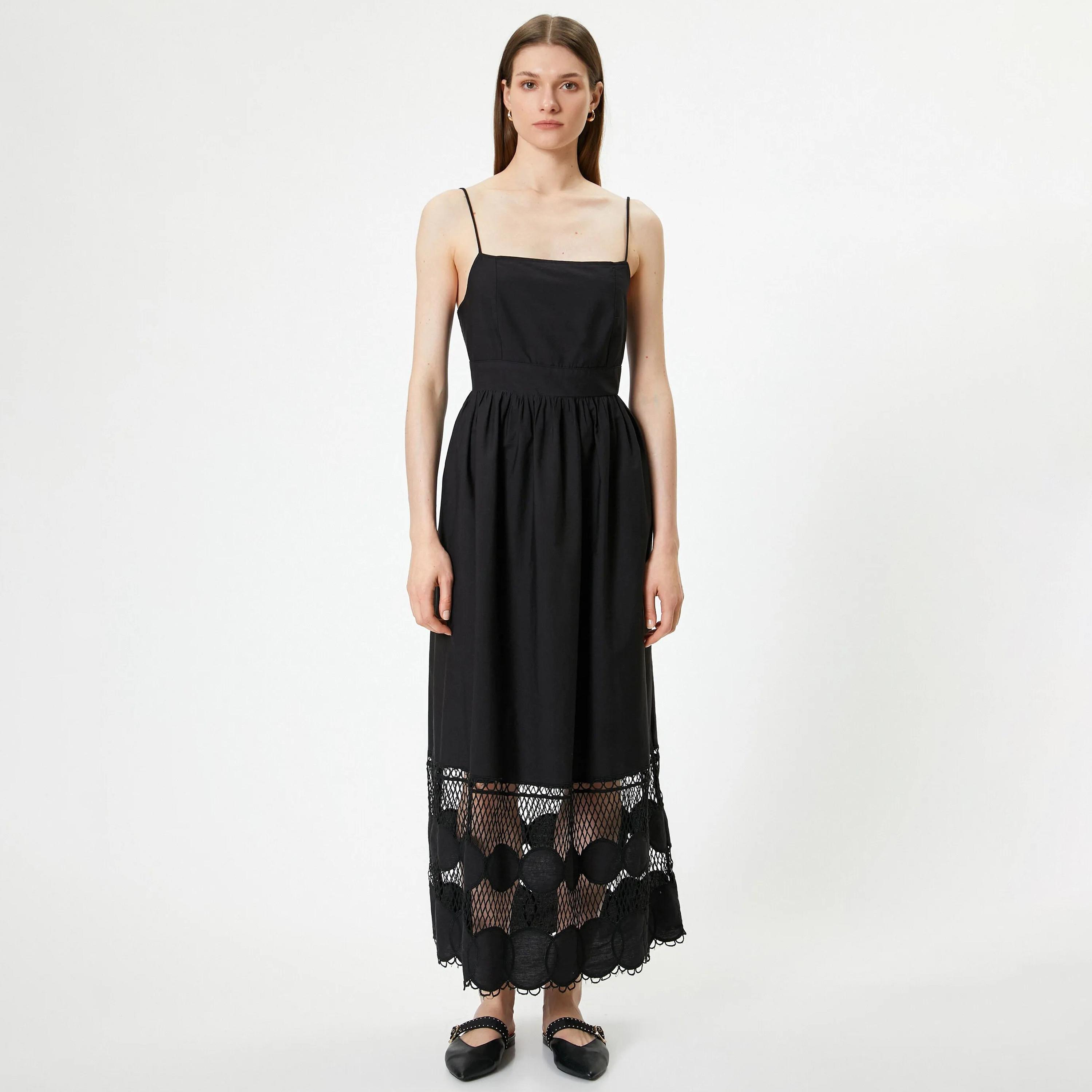 KOTON Black Plain Shoulder Straps Women's Midi Dress-women-clothing-dresses-image-5
