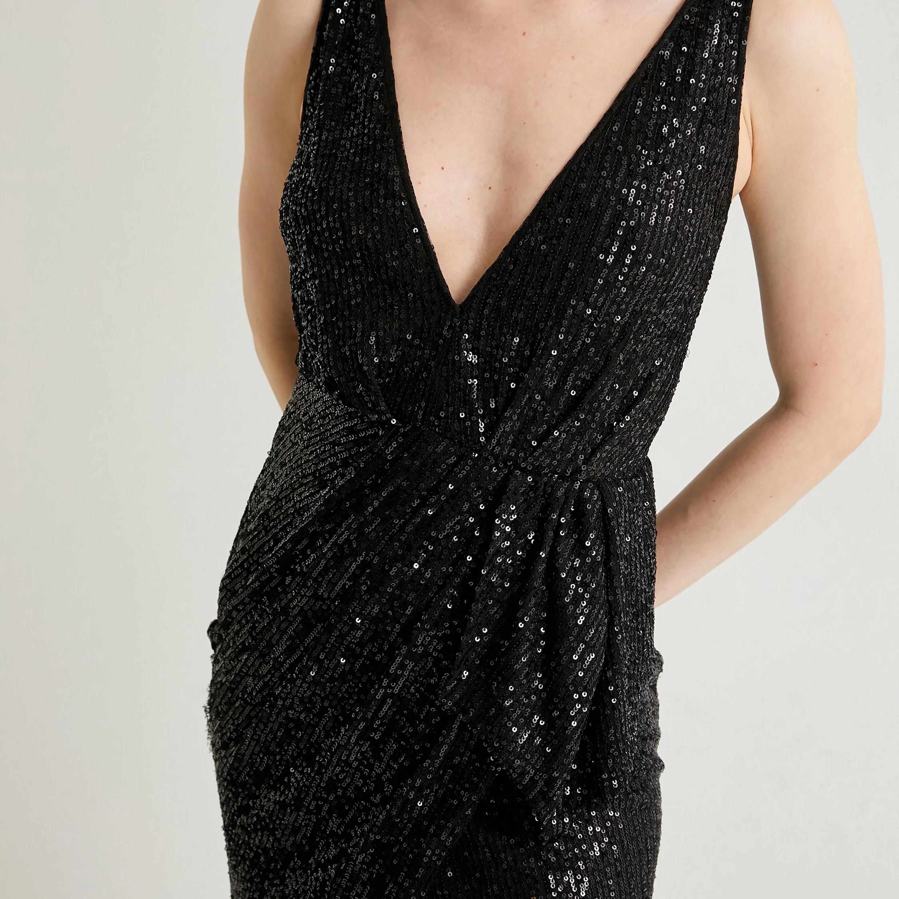KOTON Black Sequined Wrap Women's Midi Dress-women-clothing-dresses-image-4