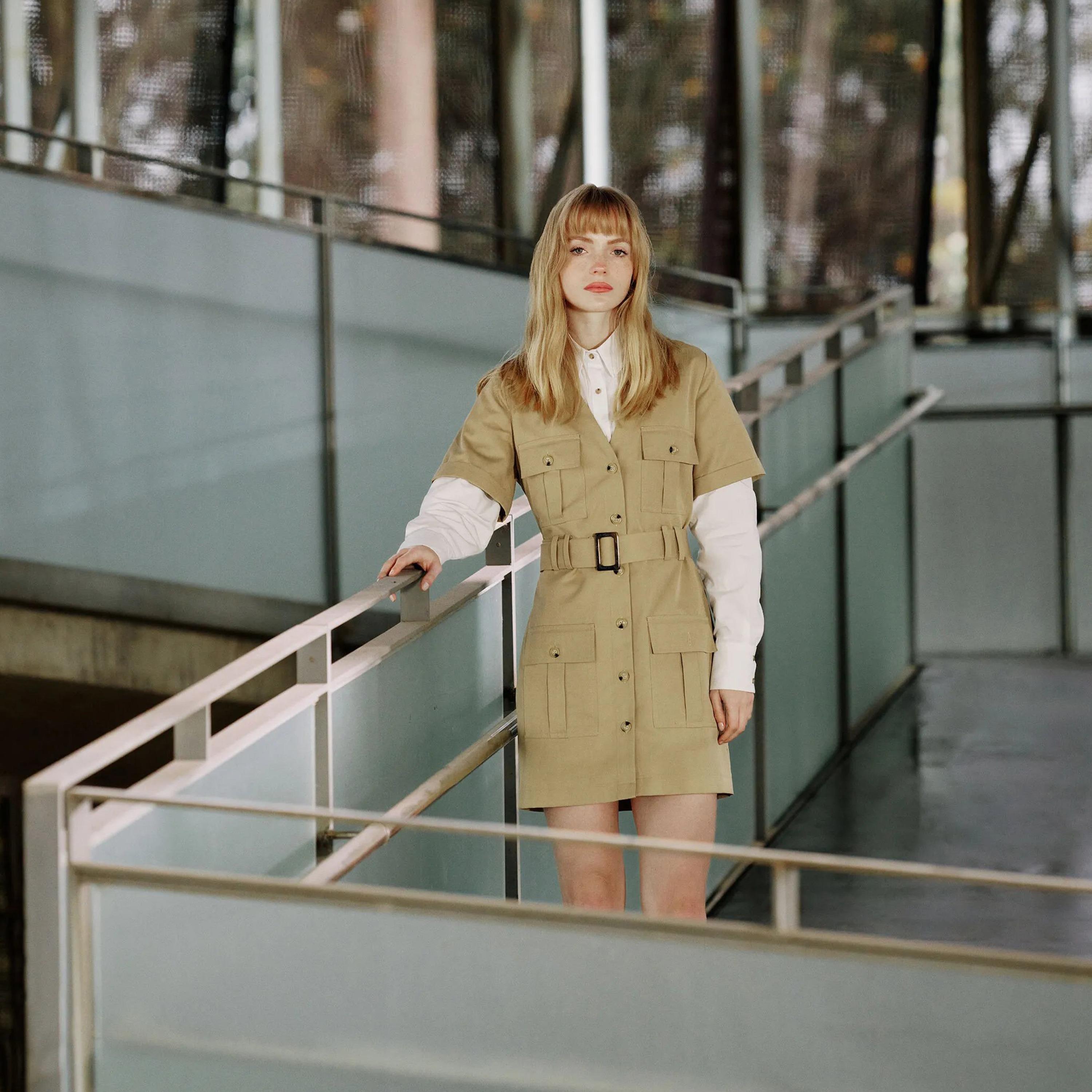 KOTON Beige Plain Women's Mini Shirt Dress-women-clothing-dresses-image-5