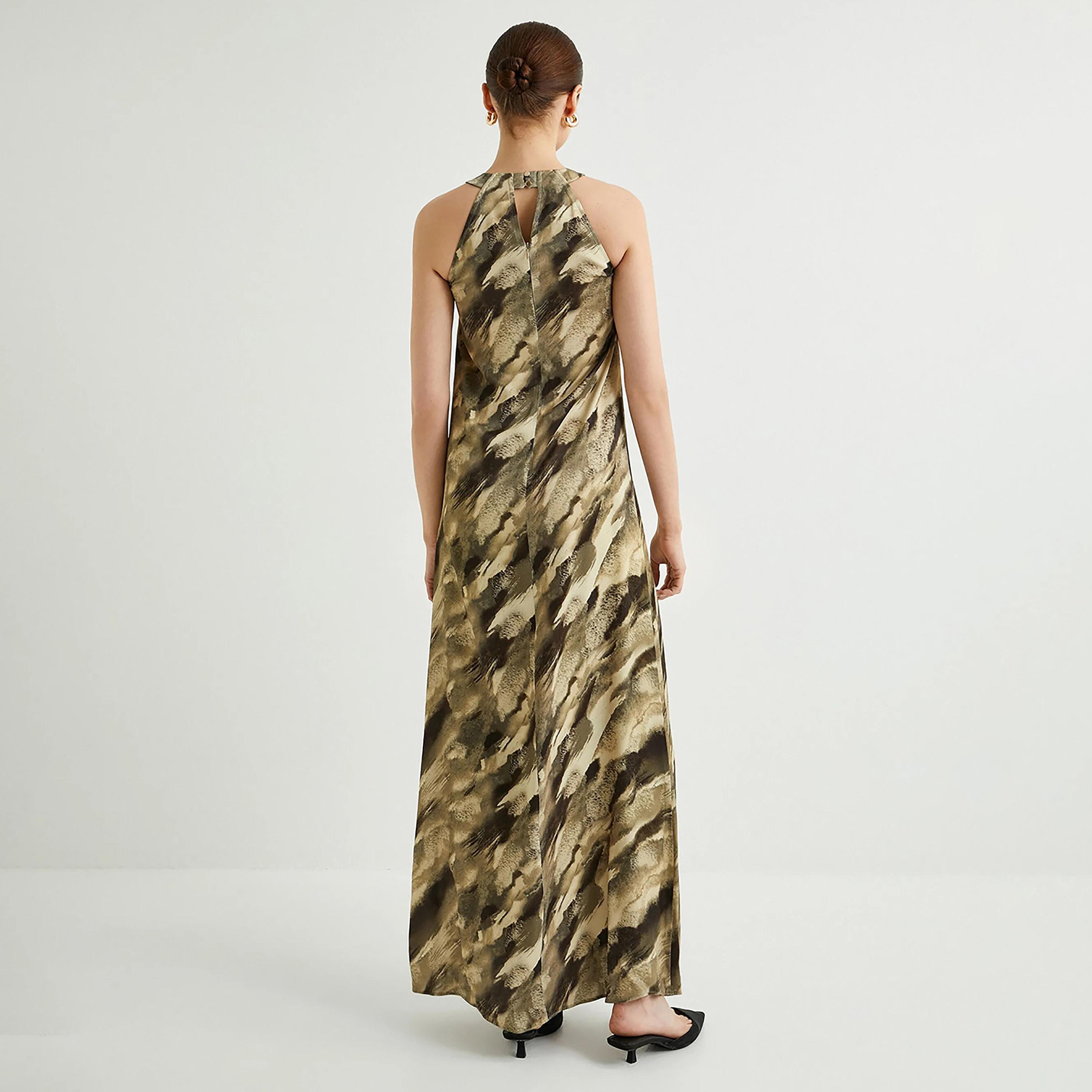 KOTON Green Abstract Print Halter Neck Women's Maxi Dress-women-clothing-dresses-image-3