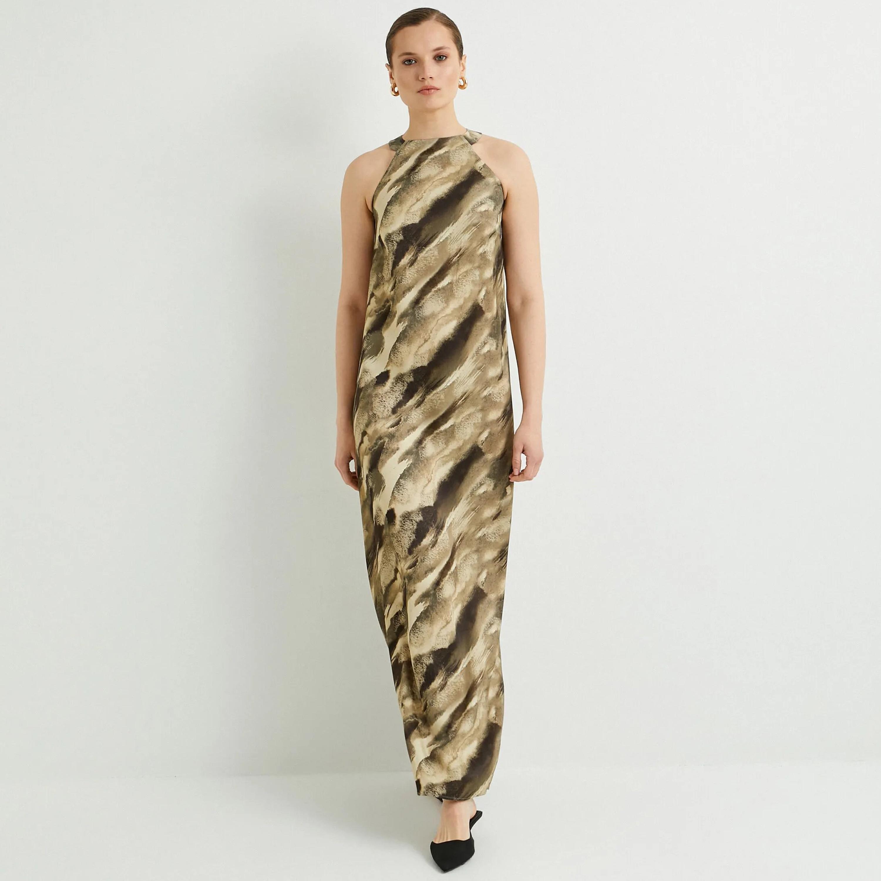 فستان ماكسي نسائي بأكمام طويلة وطبعة تجريدية باللون الأخضر من كوتون-women-clothing-dresses-image-5
