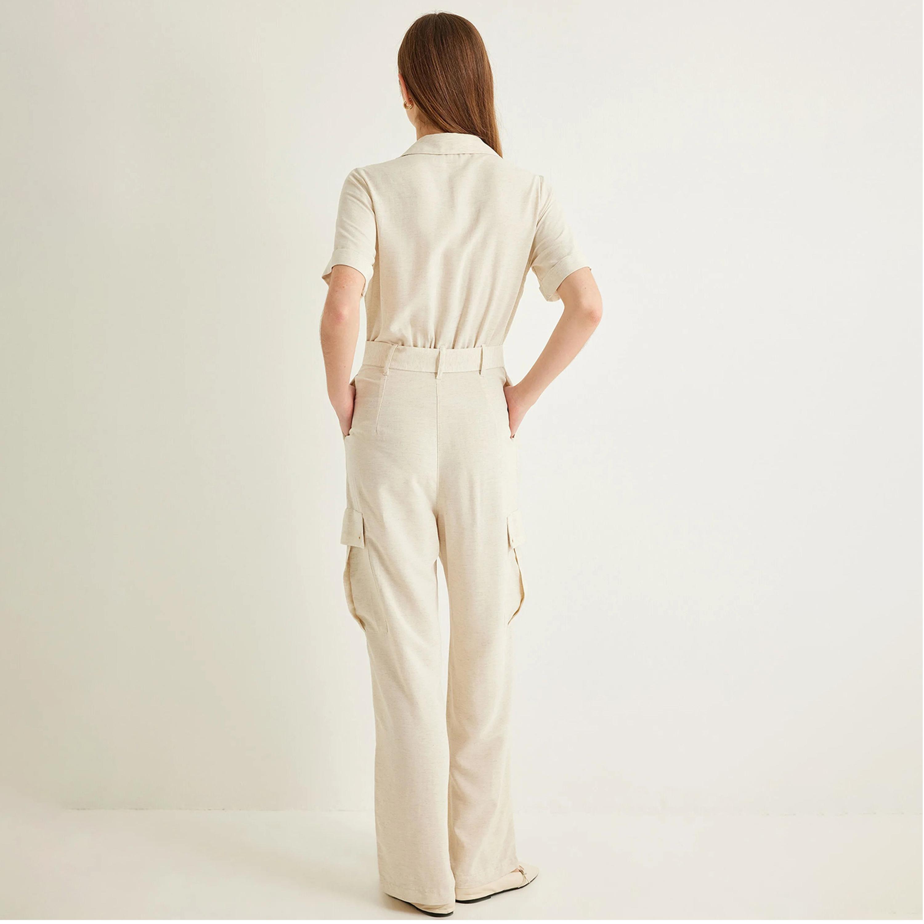 KOTON White Plain Collared Women's Jumpsuit-women-clothing-jumpsuits-image-3