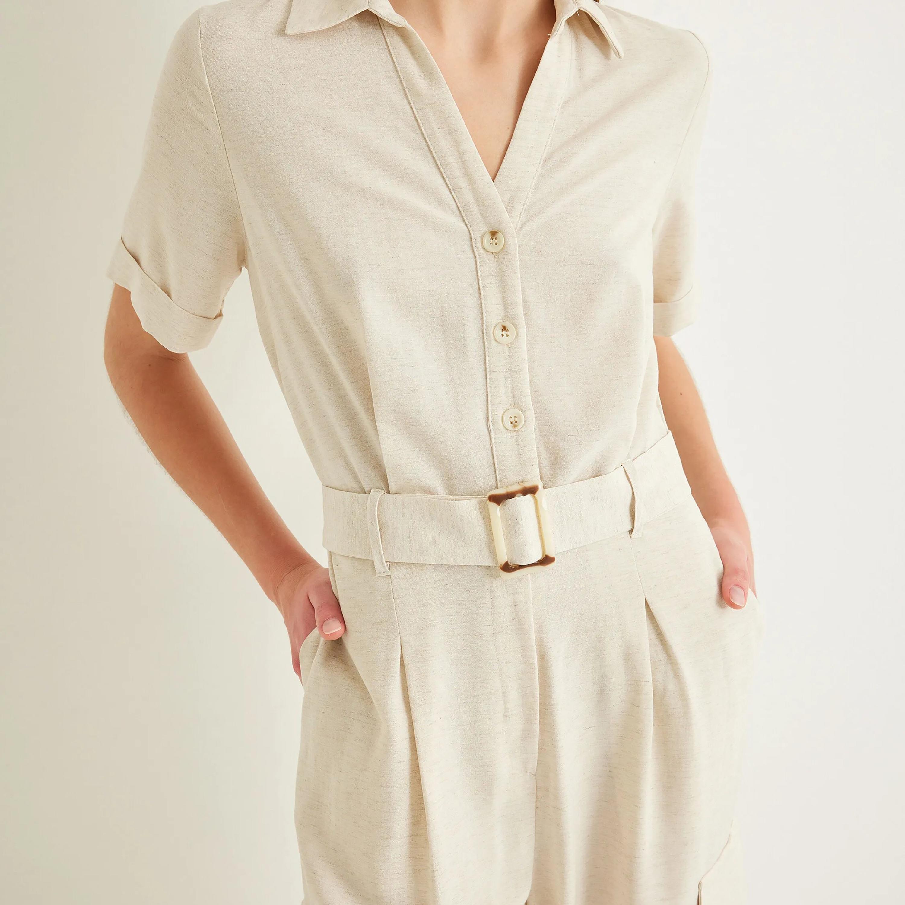 جمبسوت نسائي أبيض سادة بياقة من كوتون-women-clothing-jumpsuits-image-4