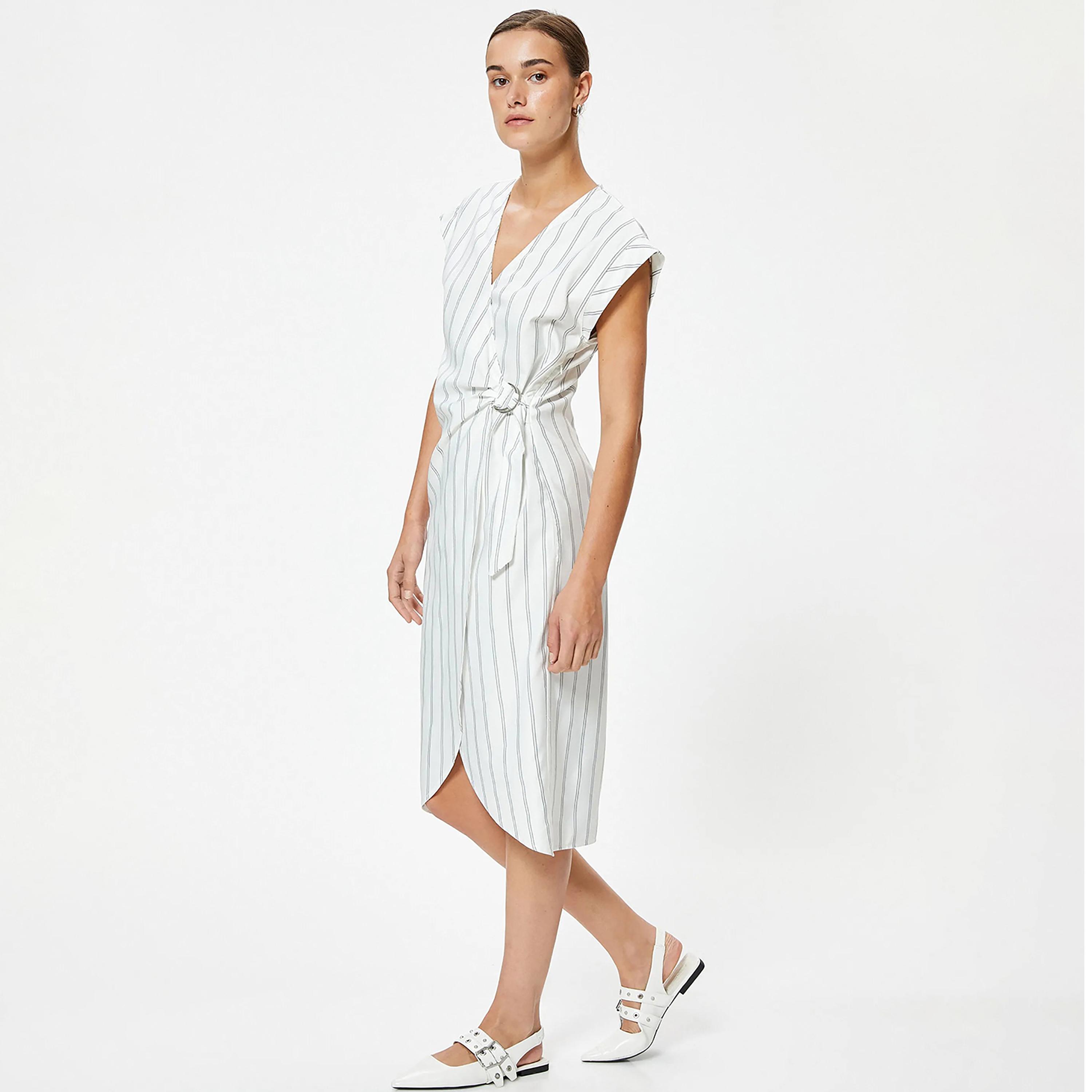 فستان نسائي متوسط الطول مخطط باللون الأبيض من كوتون-women-clothing-dresses-image-2