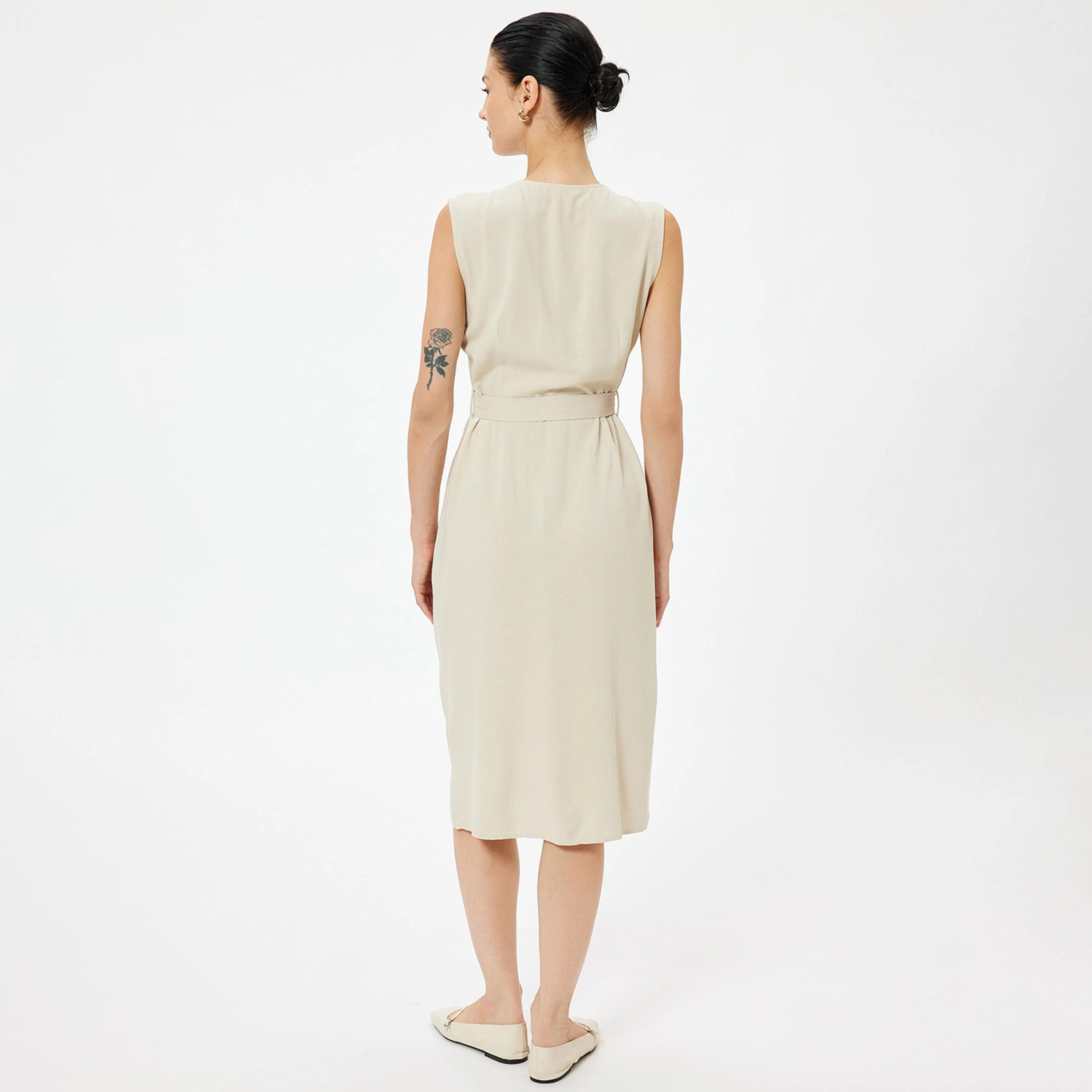 KOTON Beige Plain Sheath Women's Midi Dress-women-clothing-dresses-image-3