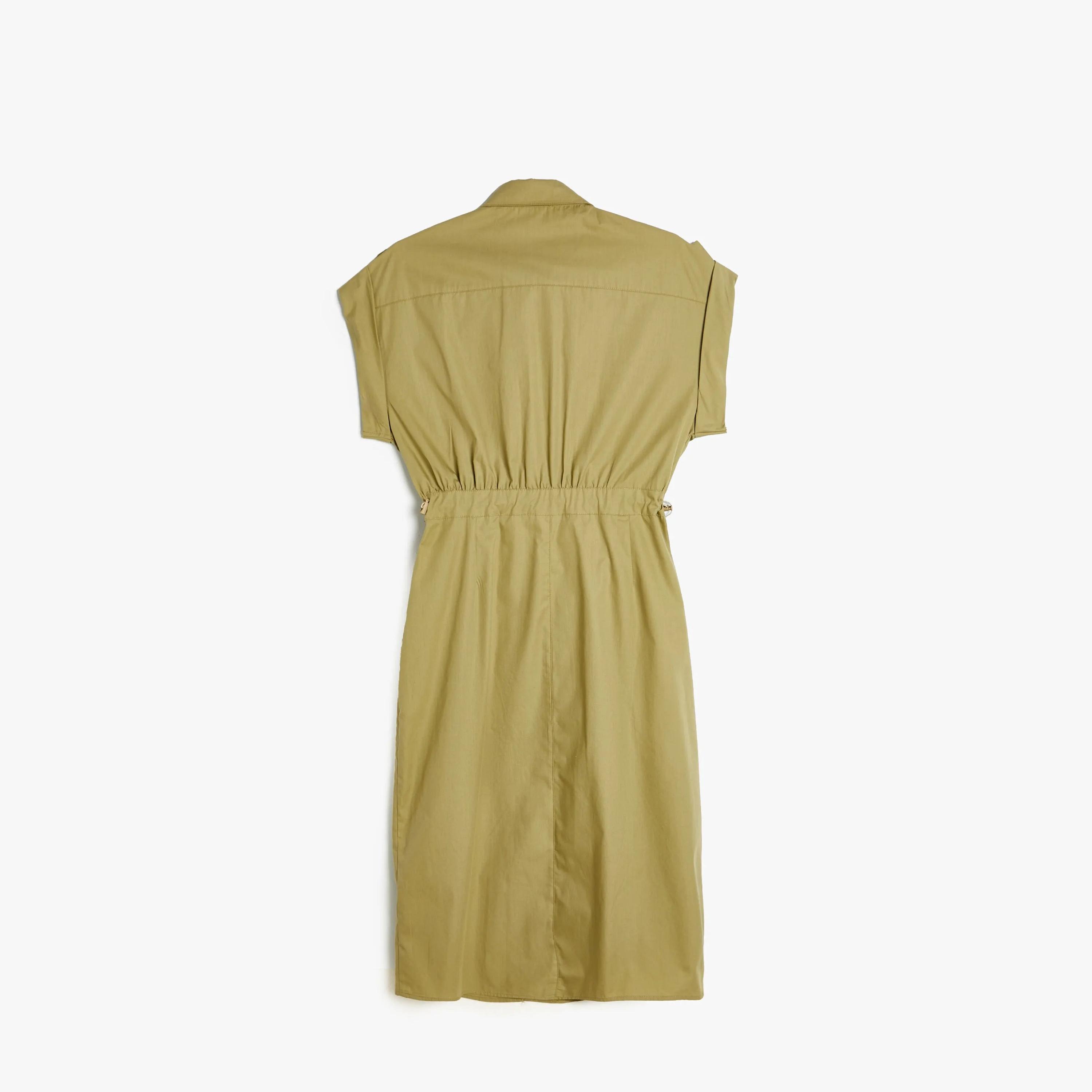فستان قميص نسائي متوسط الطول من القطن باللون الأخضر السادة مع ياقة من كوتون-women-clothing-dresses-image-2