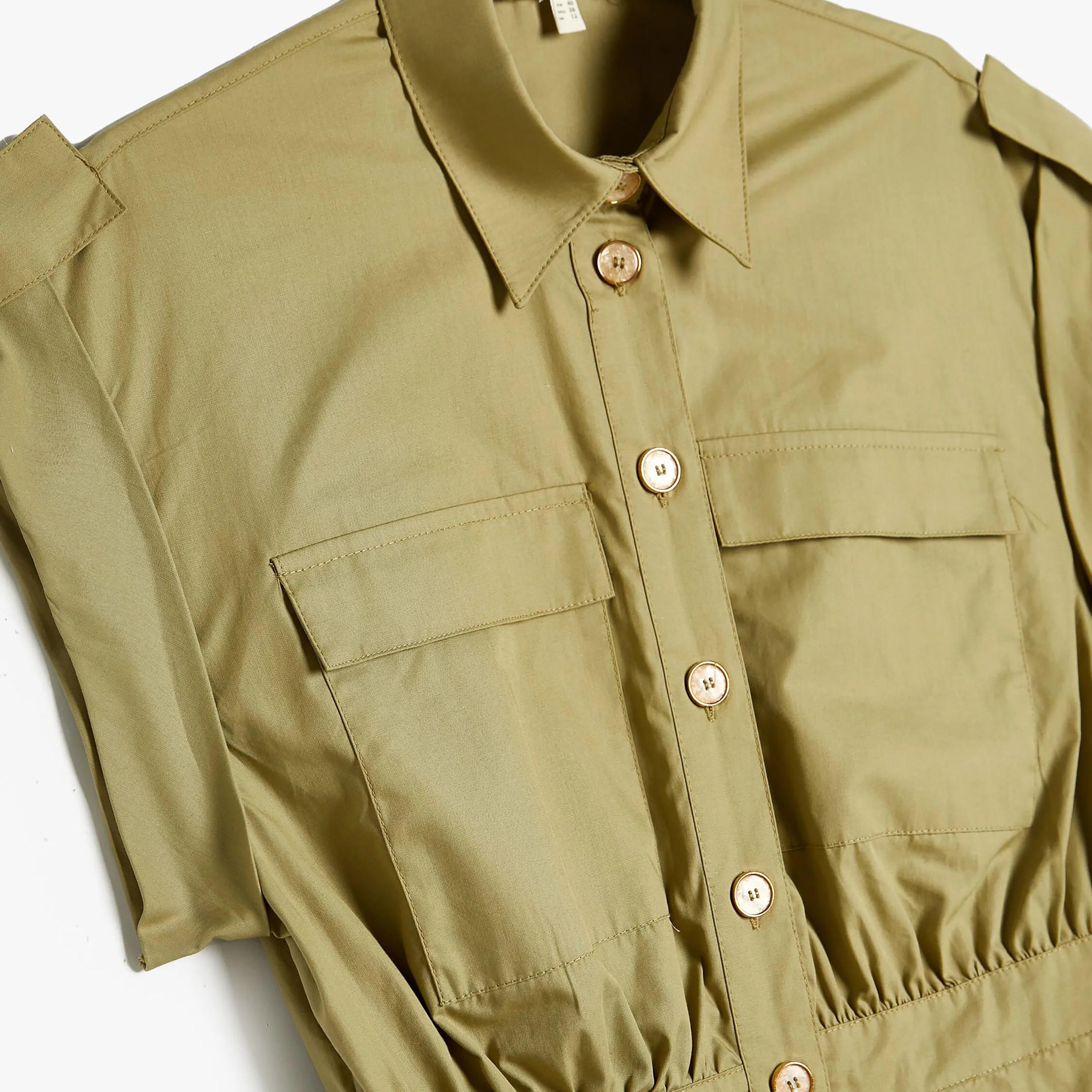 KOTON Green Plain Cotton Collared Women's Midi Shirt Dress-women-clothing-dresses-image-3