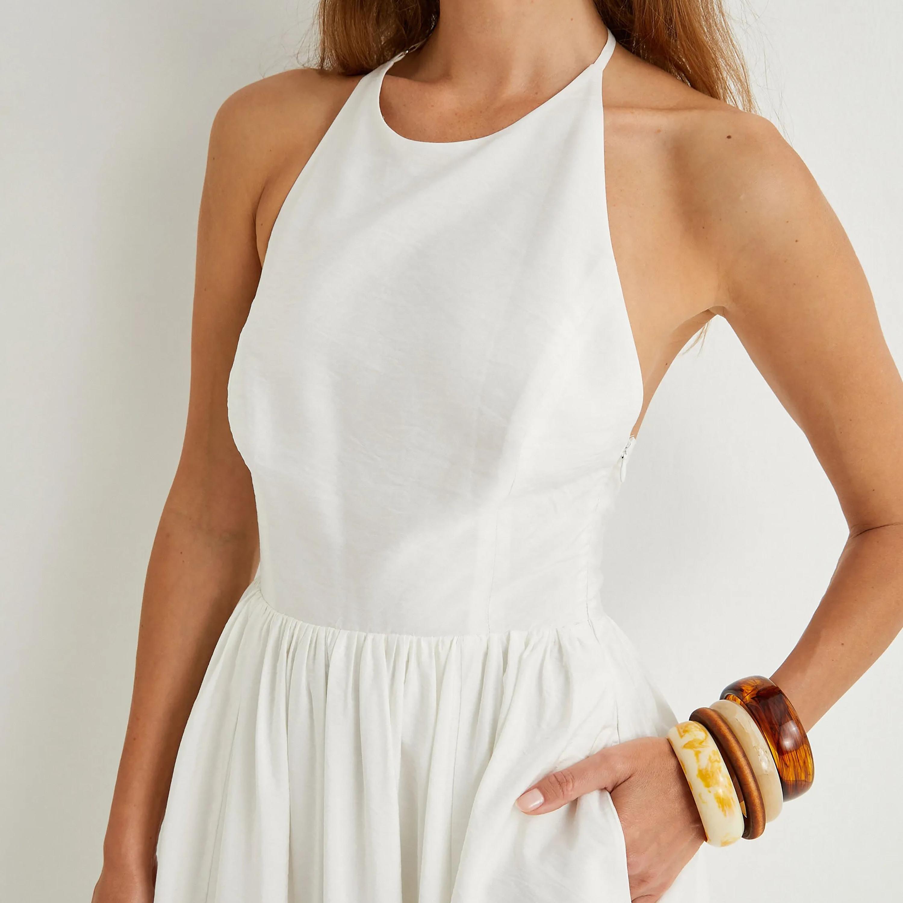 KOTON White Plain Halter Neck Fit & Flared Women's Maxi Dress-women-clothing-dresses-image-4