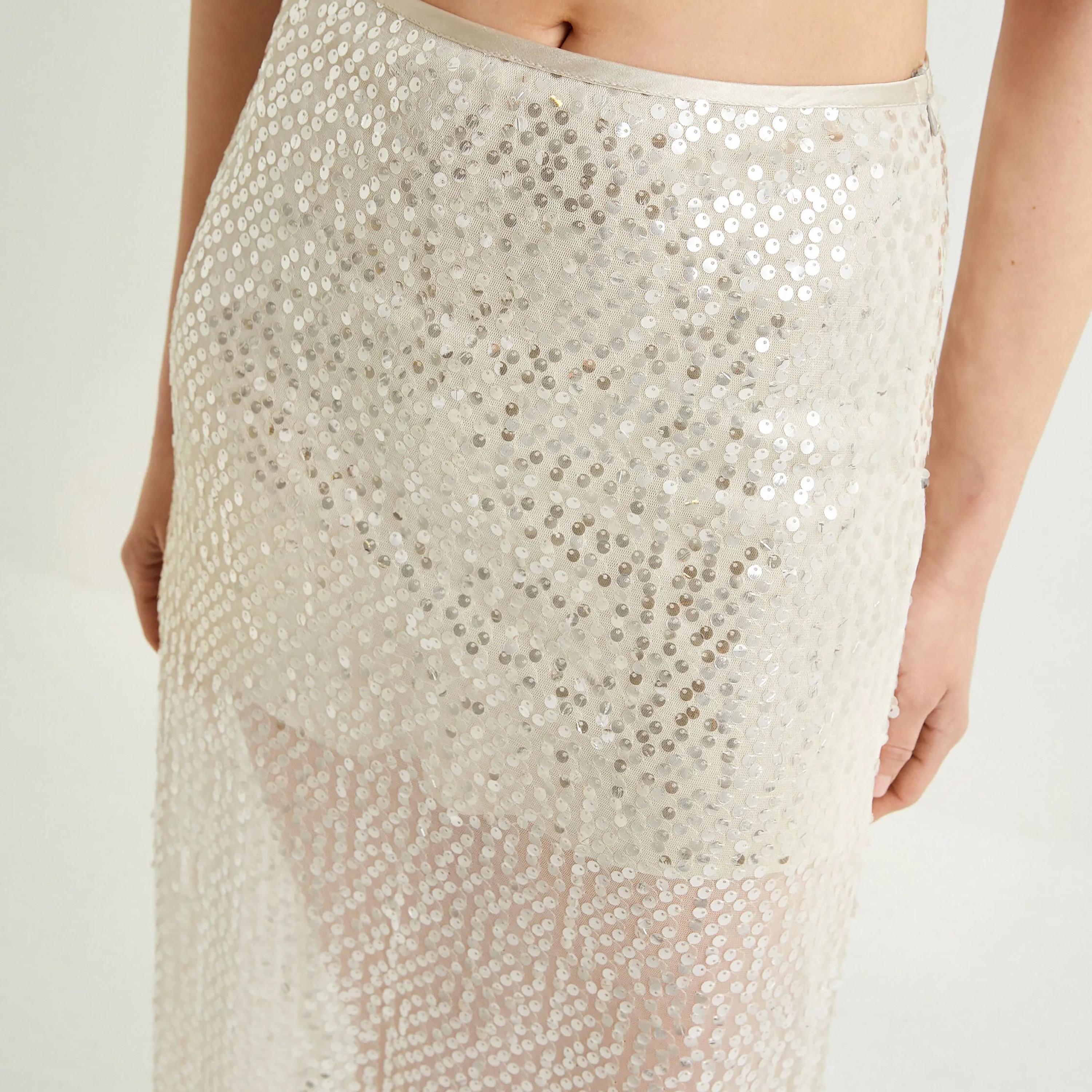 KOTON Yellow Sequined Concealed Zip Women's Skirt-women-clothing-bottoms-skirts-image-4