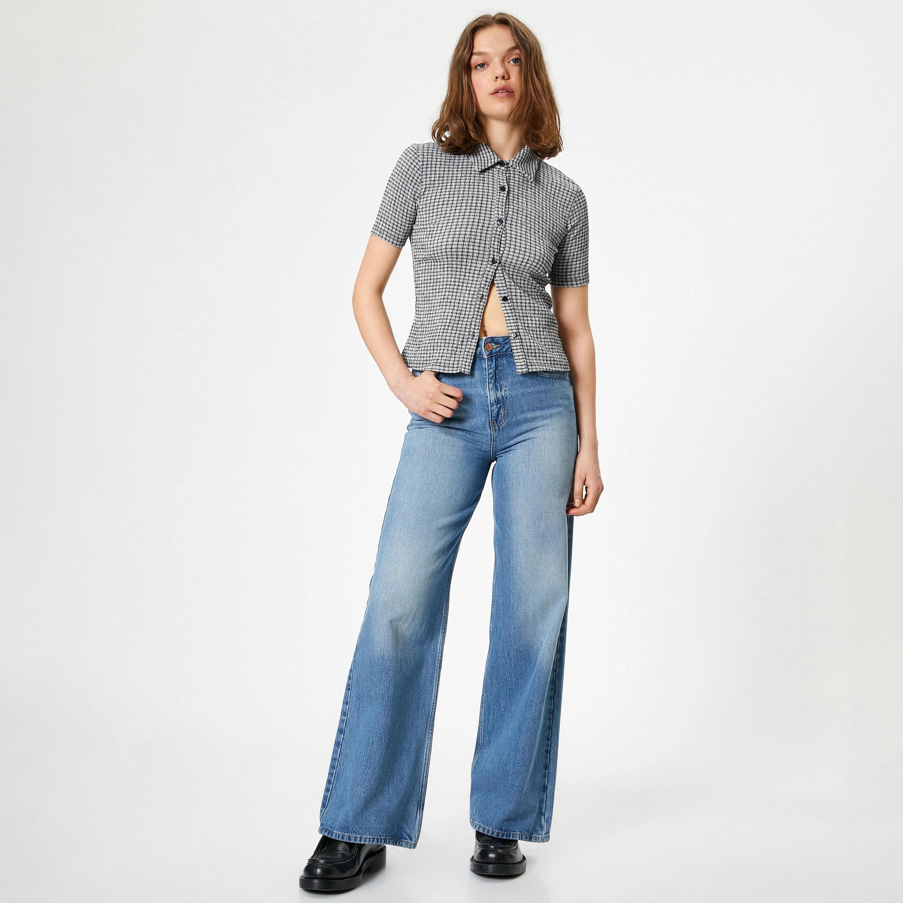 قميص نسائي رمادي منقوش بياقة من كوتون-women-clothing-shirtsandblouses-shirts-image-2