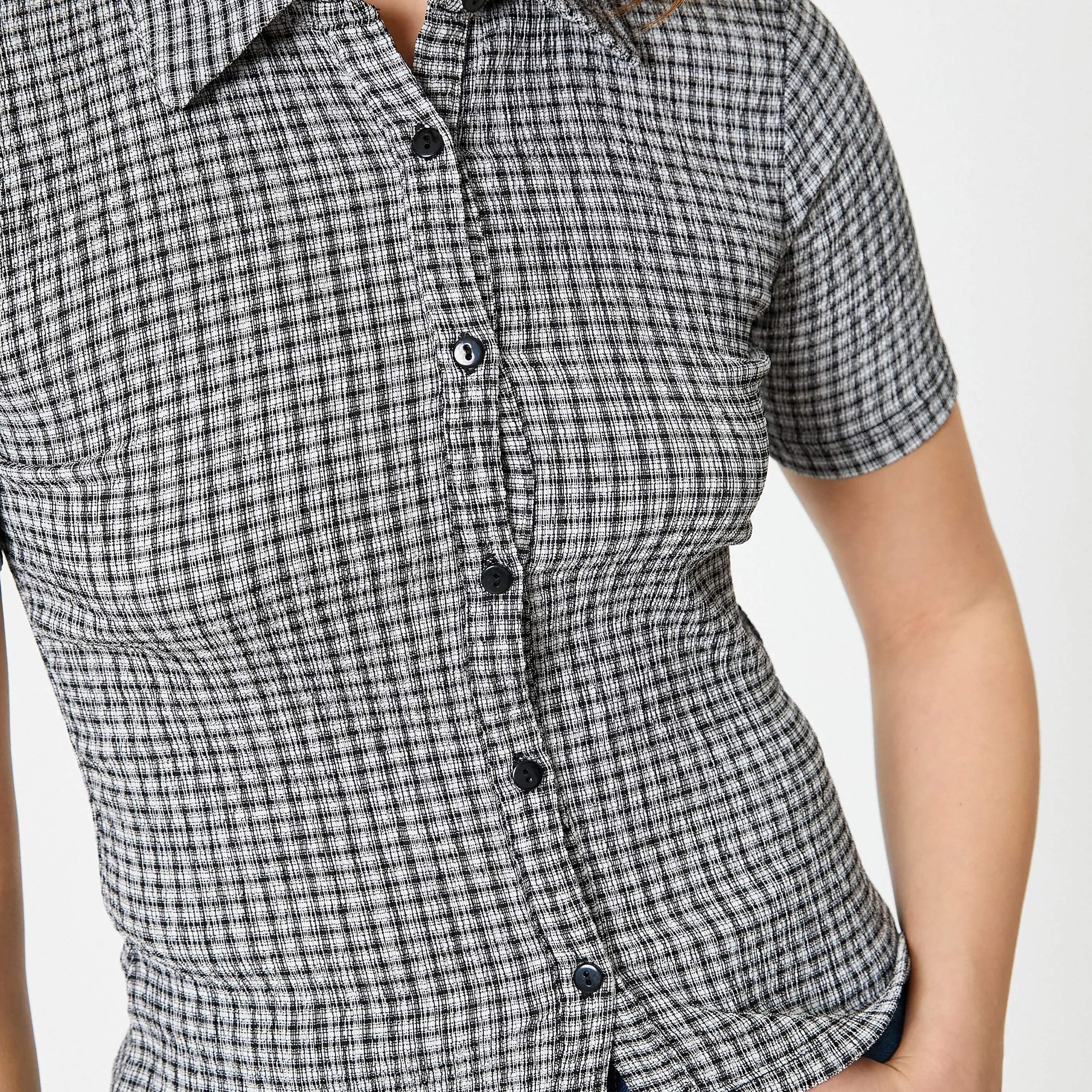 قميص نسائي رمادي منقوش بياقة من كوتون-women-clothing-shirtsandblouses-shirts-image-4