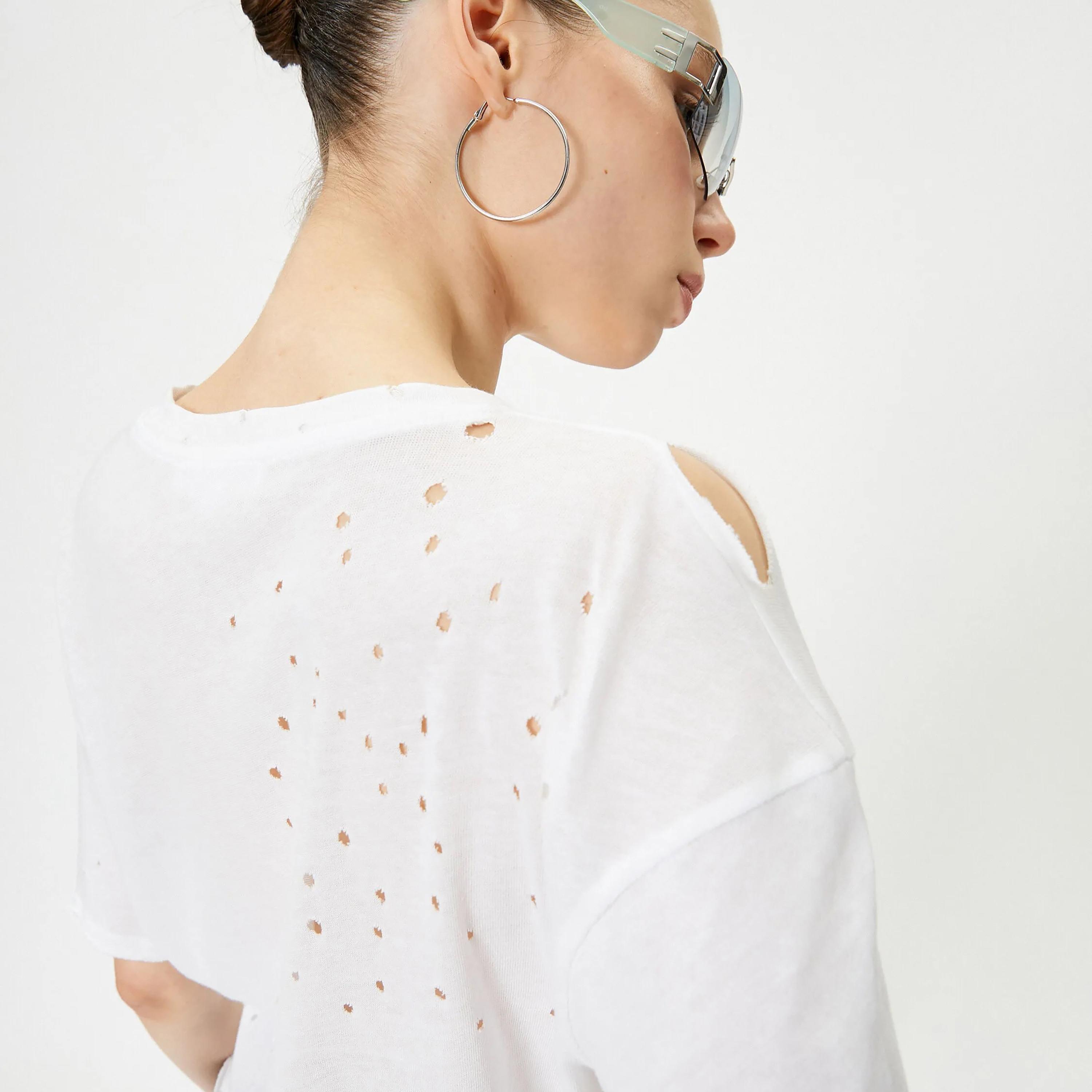 KOTON White Graphic Cotton Crew Neck Women's T-Shirt-women-clothing-tshirts-image-3